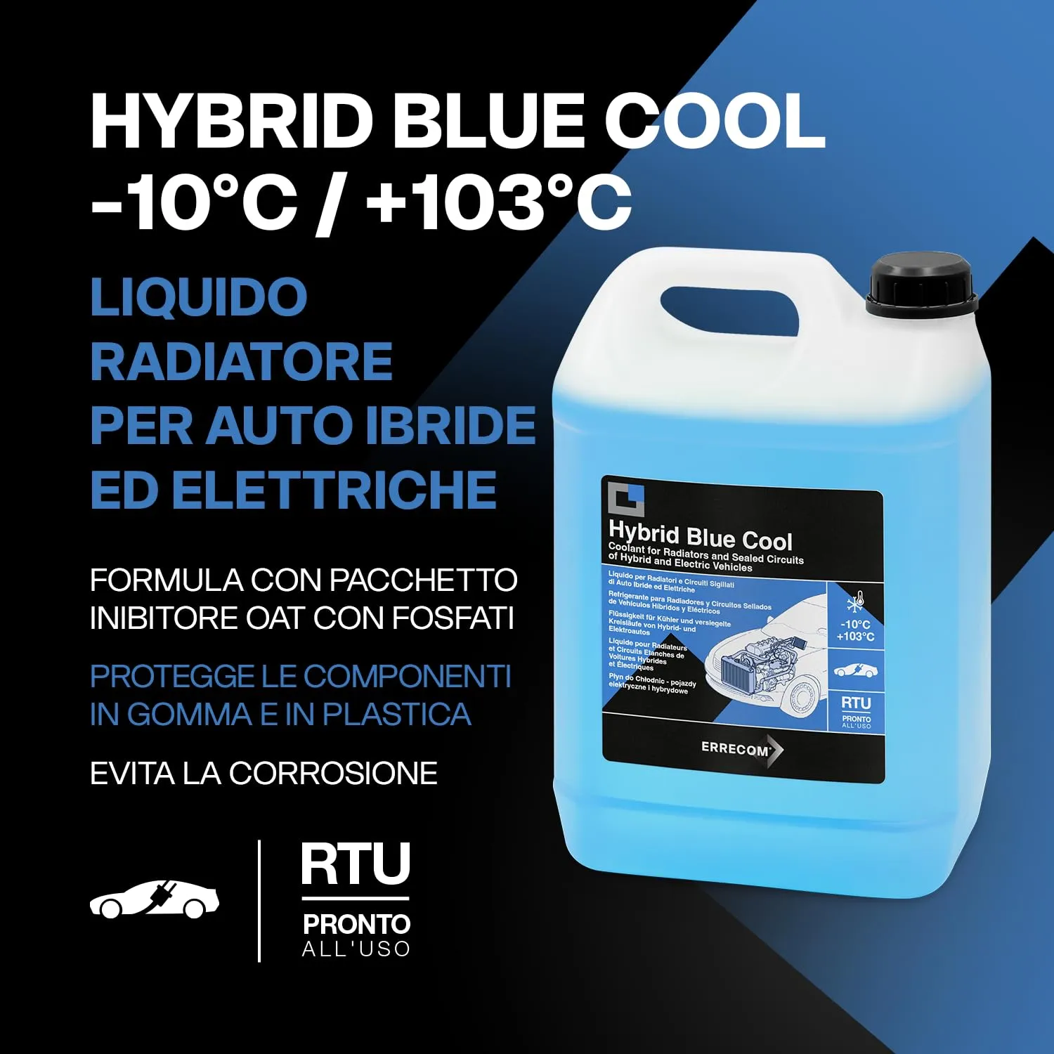ERRECOM Hybrid Blue Cool Liquido Radiatore per Auto Ibride ed Elettriche, -10°C/+103°C, Inibitore OAT con Fosfati, Pronto all'Uso, 5 Litri - immagine 2
