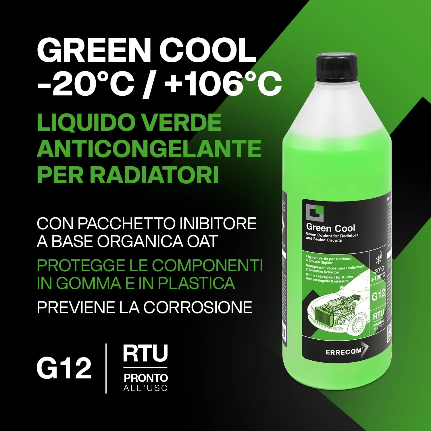 ERRECOM Green Cool Liquido Radiatore G12 OAT Pronto all'Uso, -20°C/+106°C, 1 Litro - immagine 2