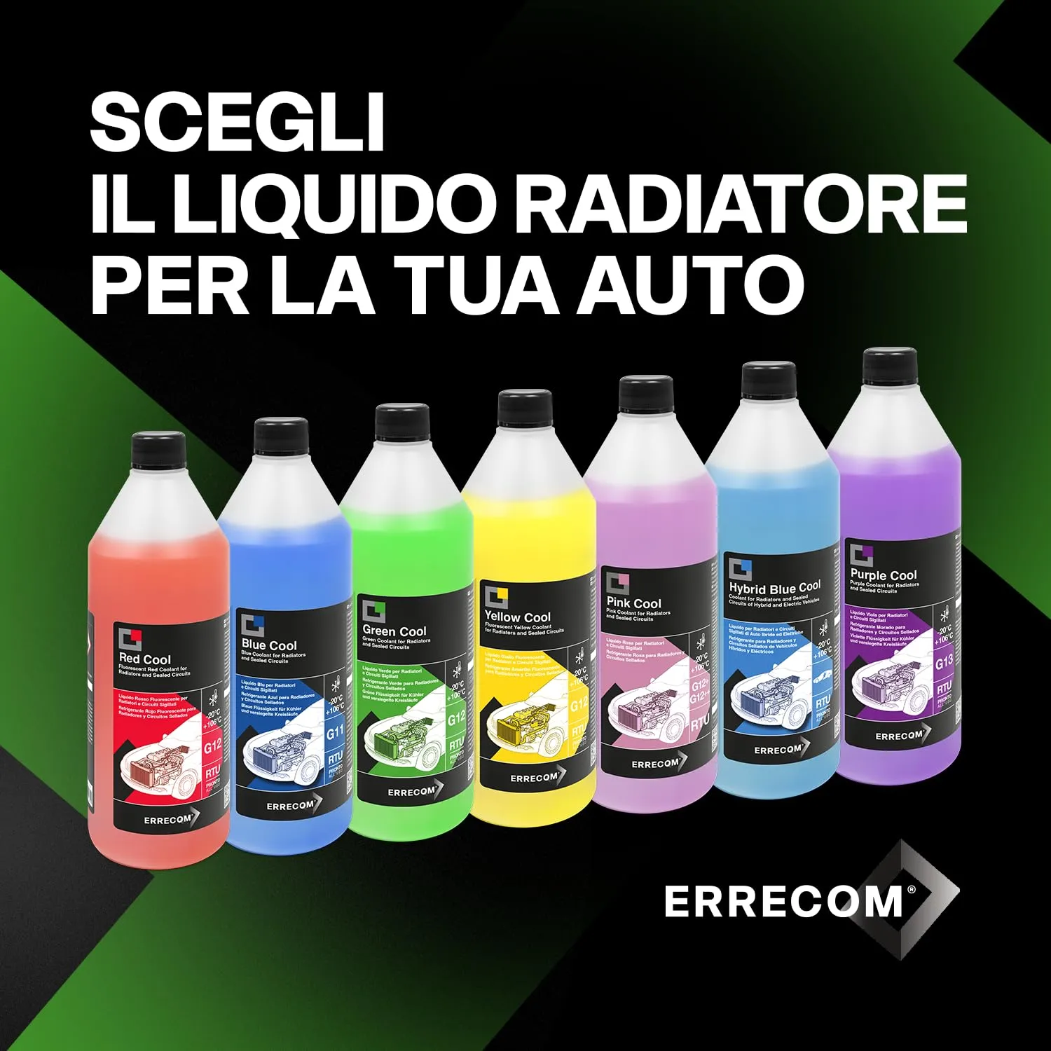 ERRECOM Green Cool Liquido Radiatore G12 OAT Pronto all'Uso, -20°C/+106°C, 1 Litro - immagine 7