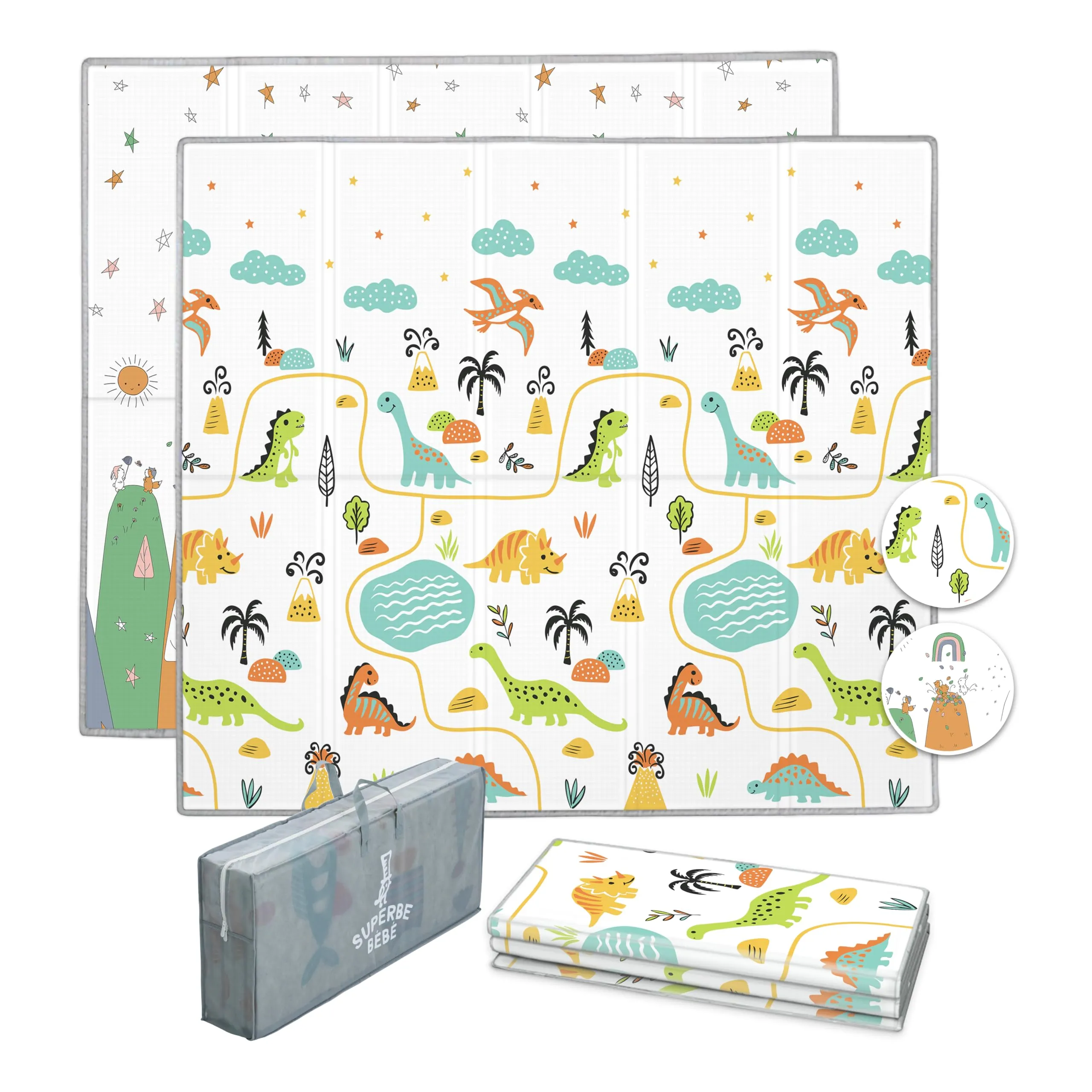 SUPERBE BEBE Tappeto Gioco Bambini Pieghevole 120x180x1cm Montessori Reversibile in Schiuma - immagine 1