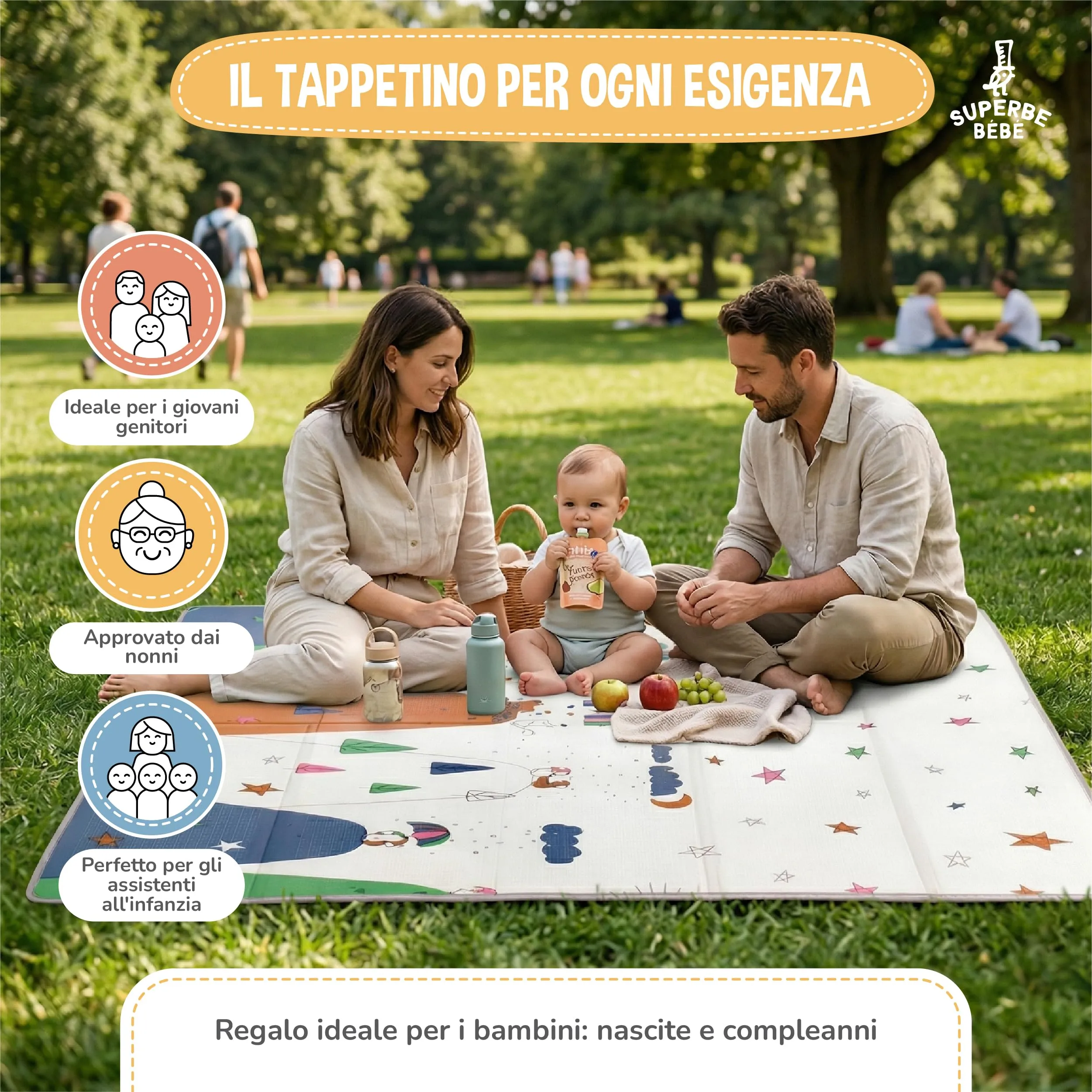 SUPERBE BEBE Tappeto Gioco Bambini Pieghevole 120x180x1cm Montessori Reversibile in Schiuma - immagine 4