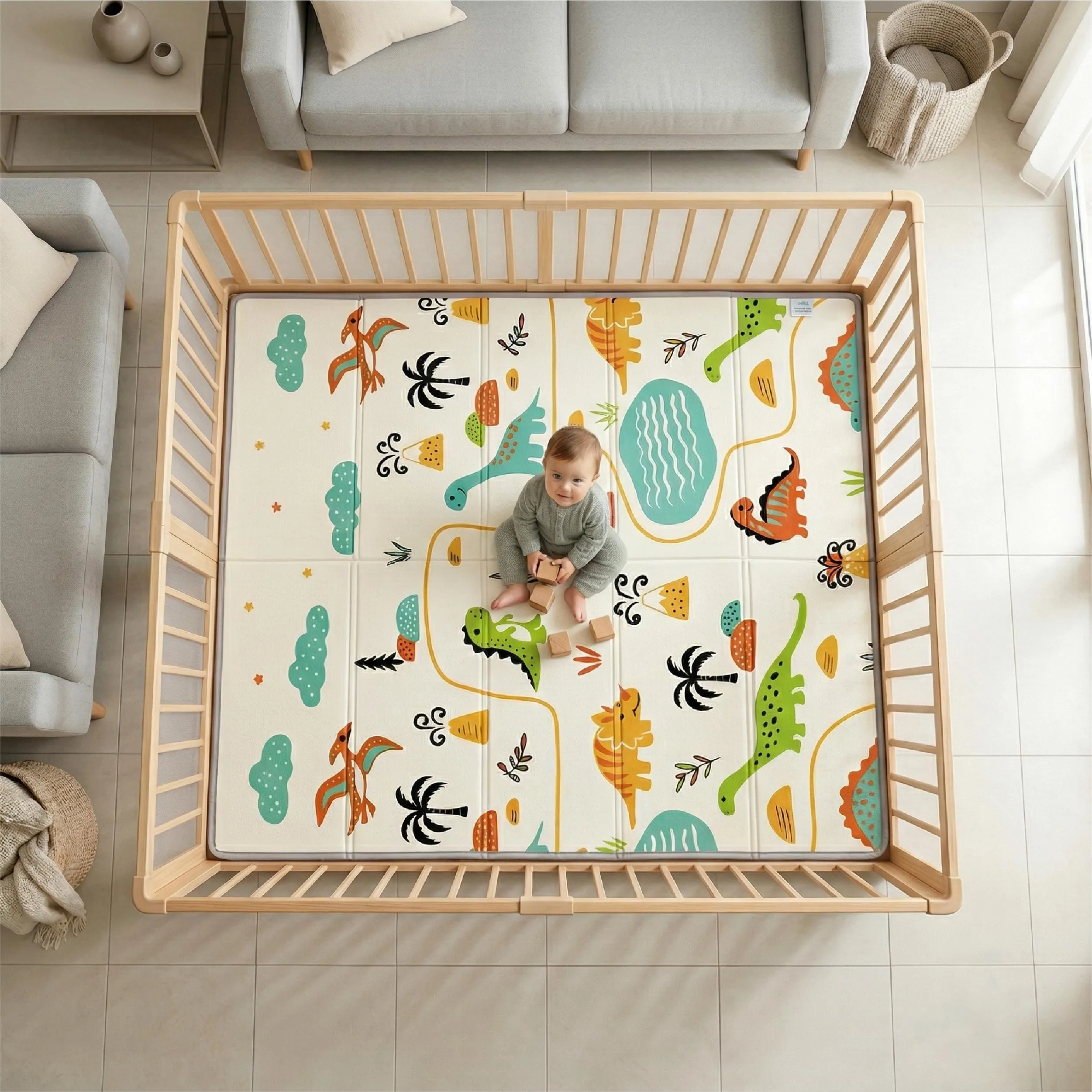 SUPERBE BEBE Tappeto Gioco Bambini Pieghevole 120x180x1cm Montessori Reversibile in Schiuma - immagine 9