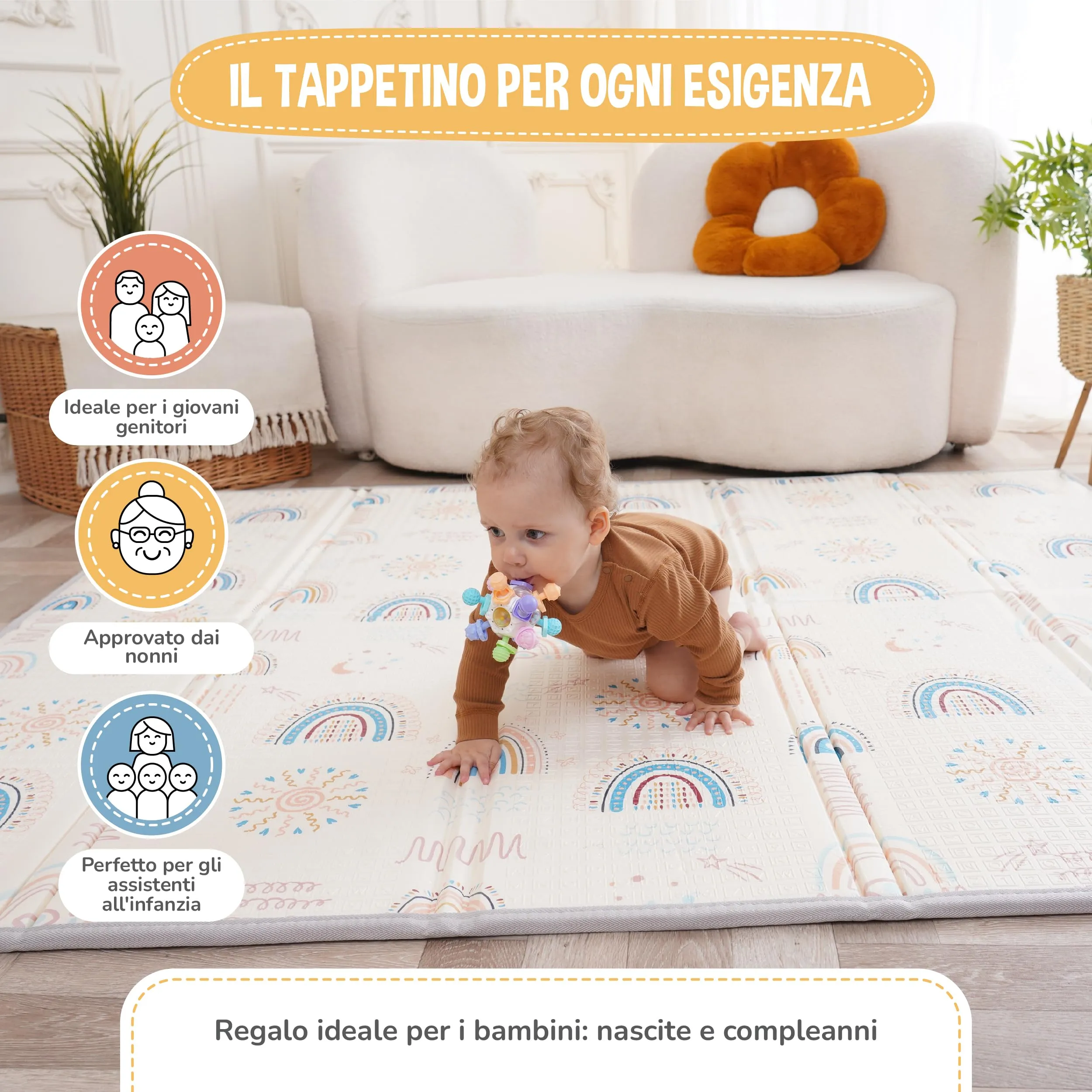 SUPERBE BEBE Tappeto Gioco Bambini Pieghevole 150x180x1cm Montessori Reversibile in Schiuma - immagine 8