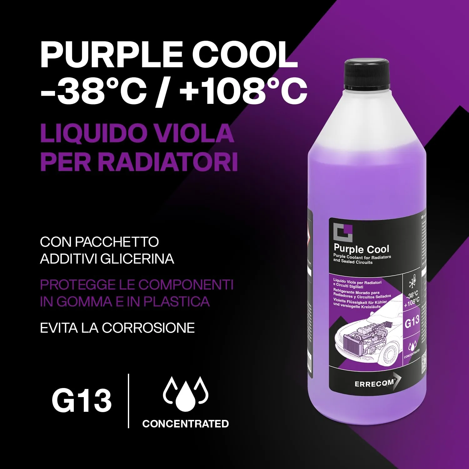 ERRECOM Purple Cool Liquido Radiatore Viola Concentrato Antigelo G13, 1 Litro - immagine 2