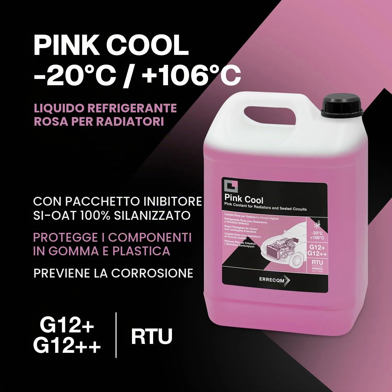 ERRECOM Pink Cool Liquido Radiatore Rosa G12+, G12++, Si-OAT, Pronto all’Uso, 5 Litri - immagine 2