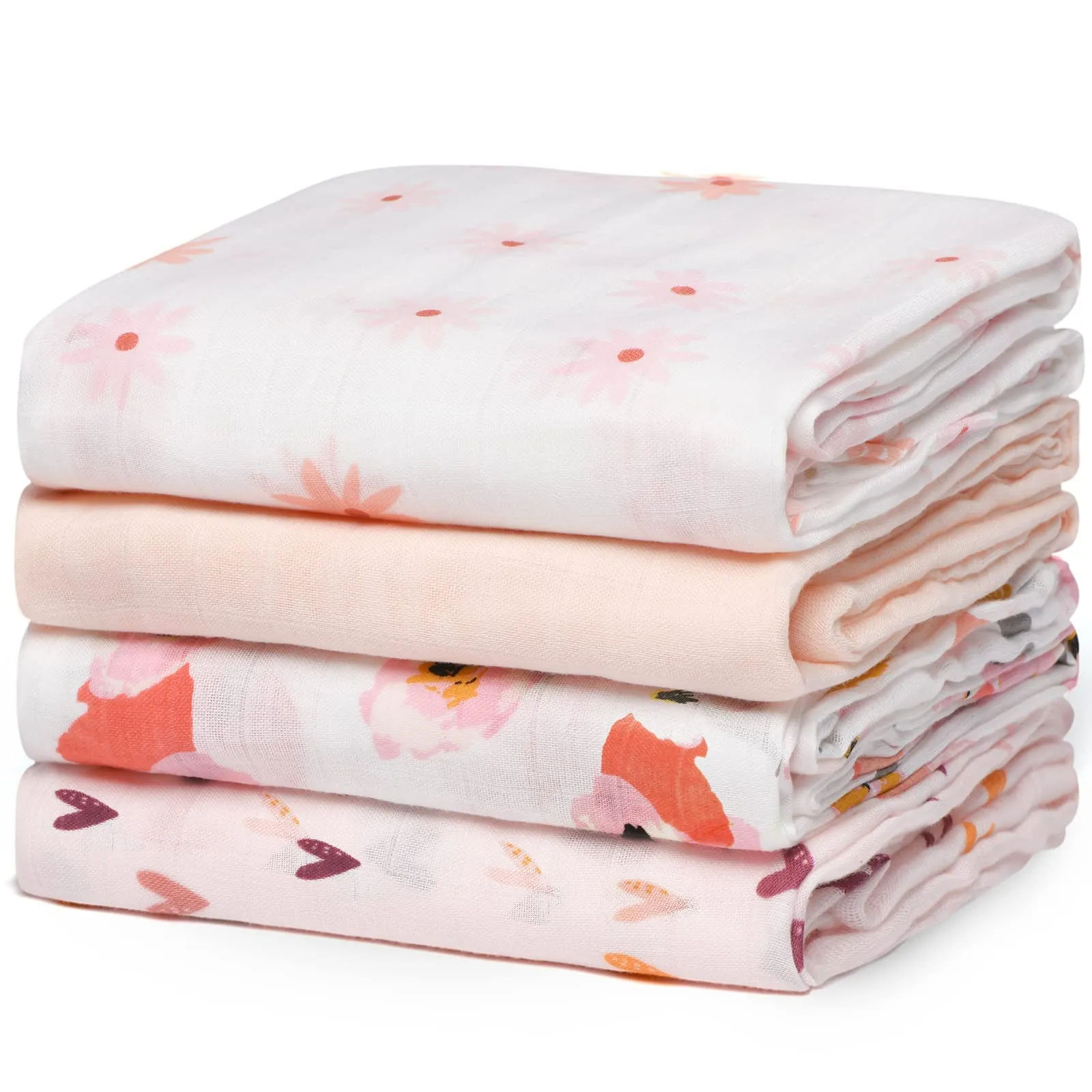 momcozy Copertine in Mussola in Cotone di Bambù, 120x120 cm, 4 Pezzi, Floreale - immagine 1