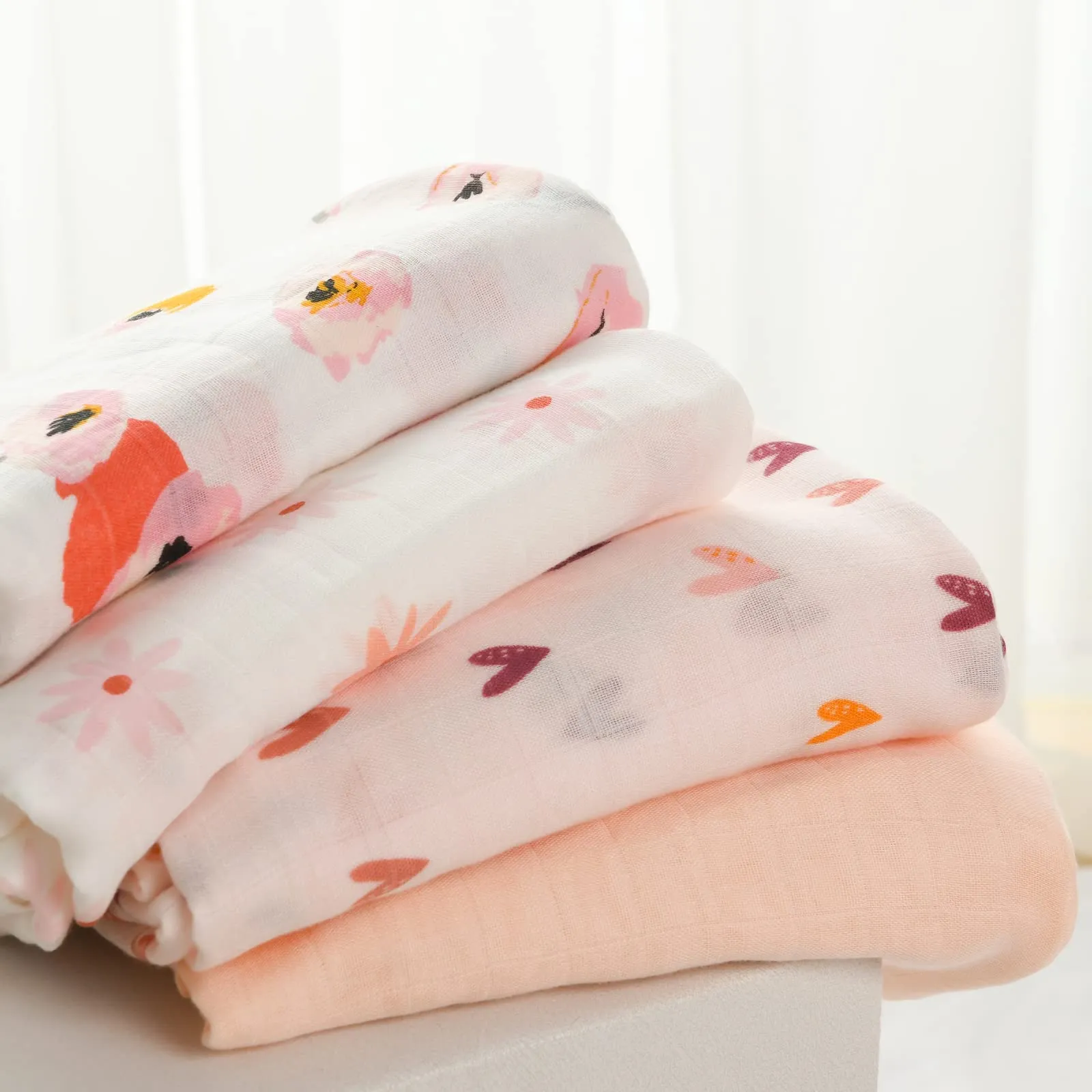 momcozy Copertine in Mussola in Cotone di Bambù, 120x120 cm, 4 Pezzi, Floreale - immagine 9
