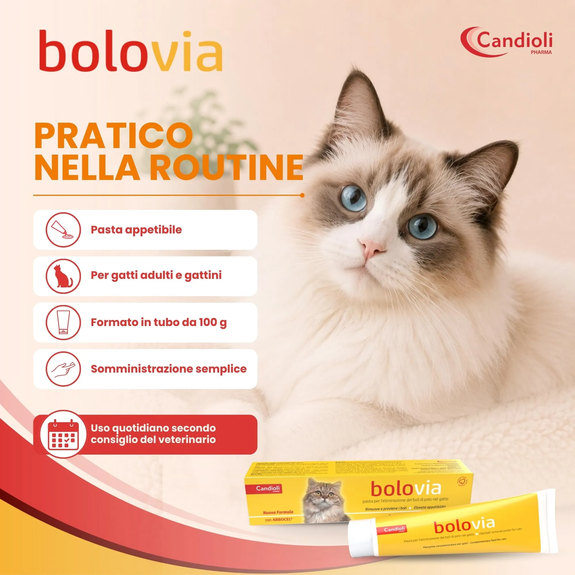 Candioli Bolo Via Pasta al Malto con Arbocel per Gatti Adulti, 100 g - immagine 4
