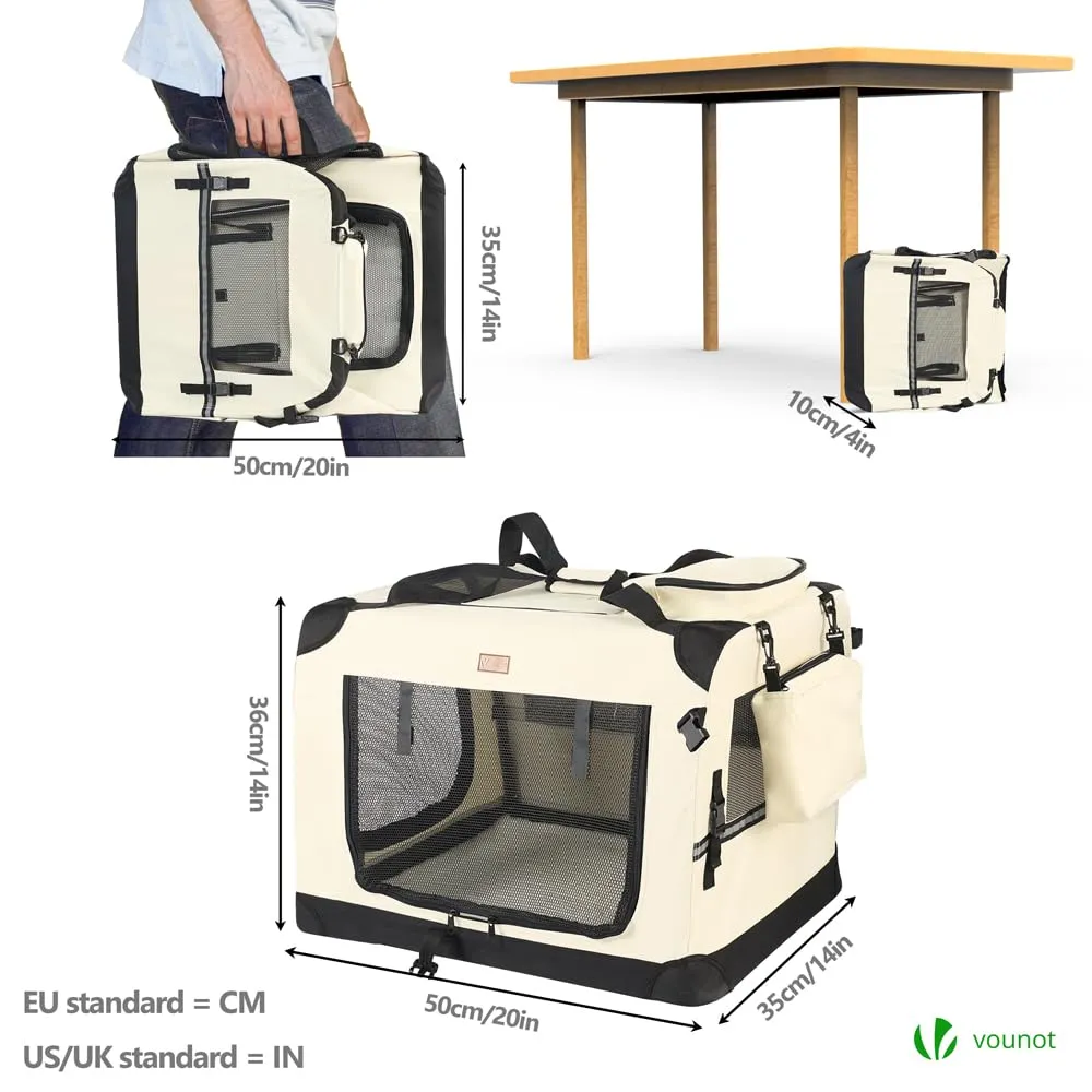 VOUNOT Trasportino per Cani e Gatti Pieghevole, 50x35x36cm, Beige - immagine 4