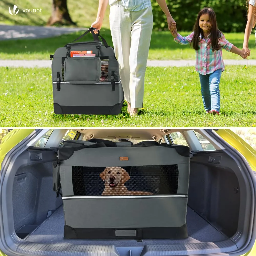 VOUNOT Trasportino per Cani e Gatti, Borsa Trasporto Pieghevole con Materasso Morbido e Striscia Riflettente, XL 82x60x60cm, Grigio - immagine 3