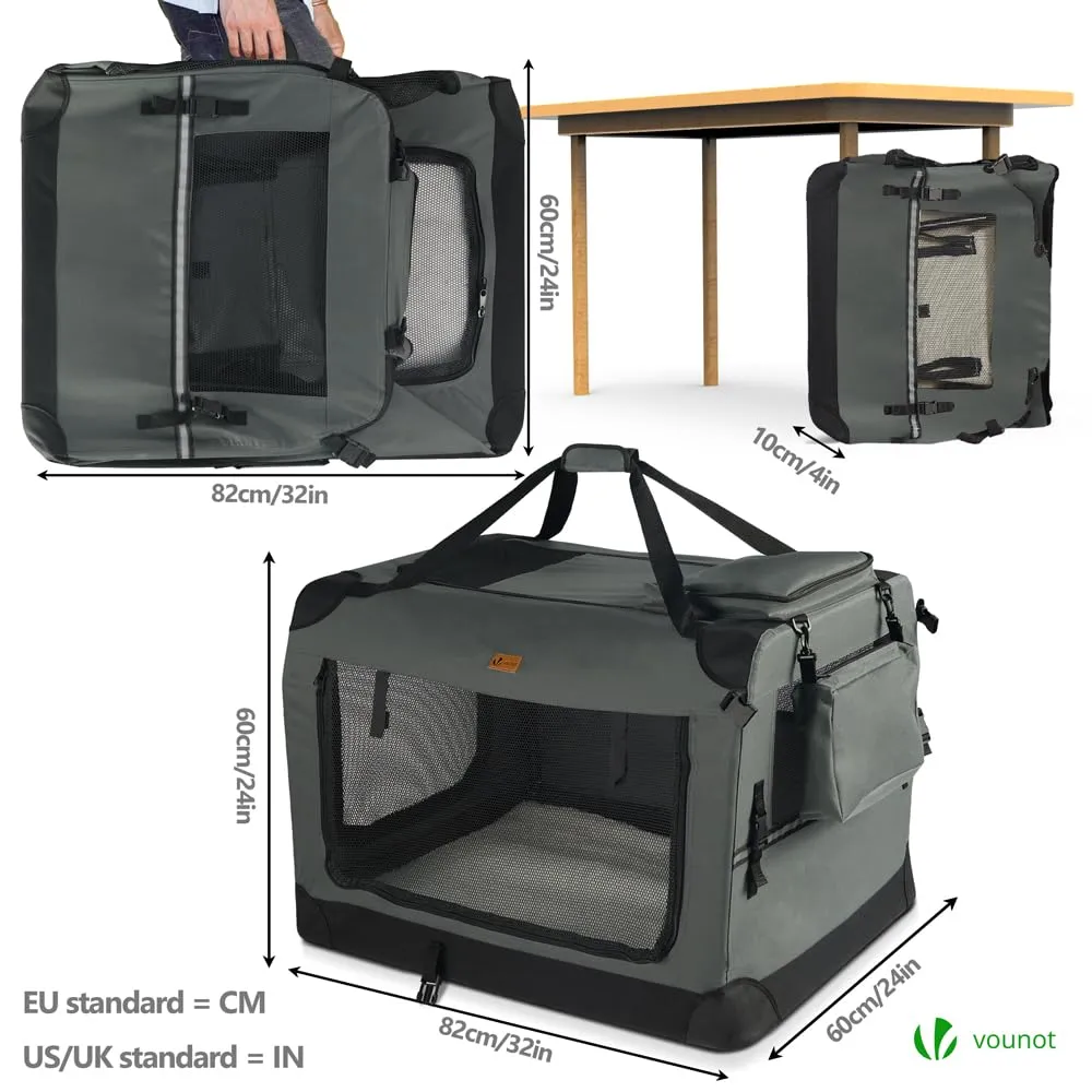 VOUNOT Trasportino per Cani e Gatti, Borsa Trasporto Pieghevole con Materasso Morbido e Striscia Riflettente, XL 82x60x60cm, Grigio - immagine 4