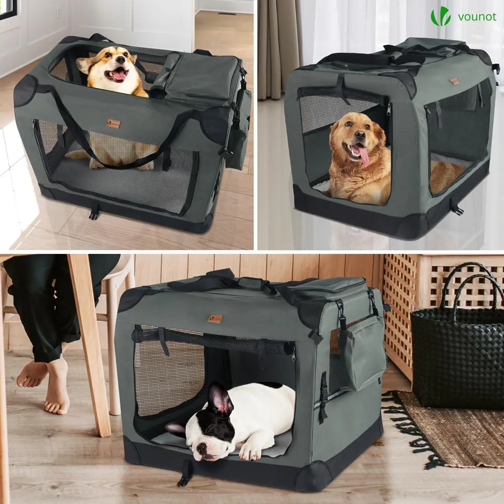 VOUNOT Trasportino per Cani e Gatti, Borsa Trasporto Pieghevole con Materasso Morbido e Striscia Riflettente, XL 82x60x60cm, Grigio - immagine 6