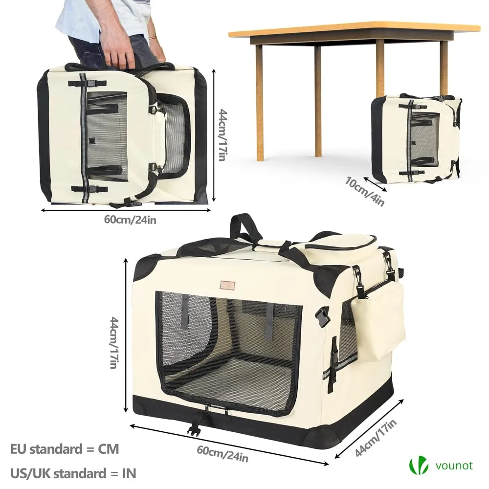 VOUNOT Trasportino per Cani e Gatti Pieghevole, 60x44x44cm, Beige - immagine 4