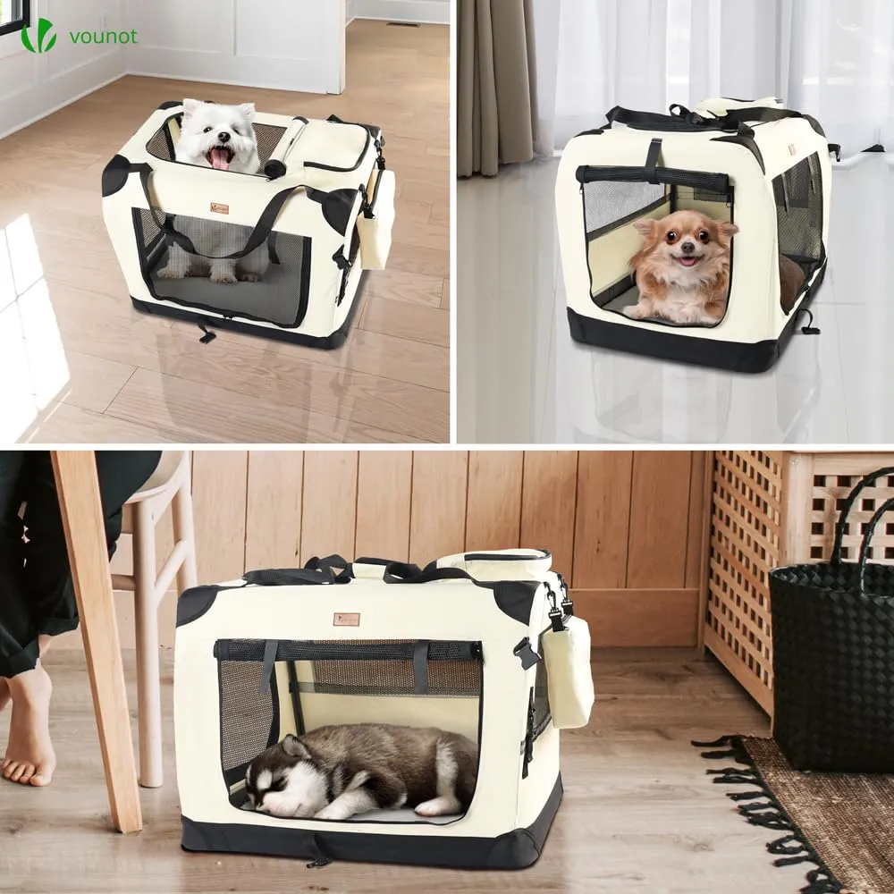 VOUNOT Trasportino per Cani e Gatti Pieghevole, 60x44x44cm, Beige - immagine 6