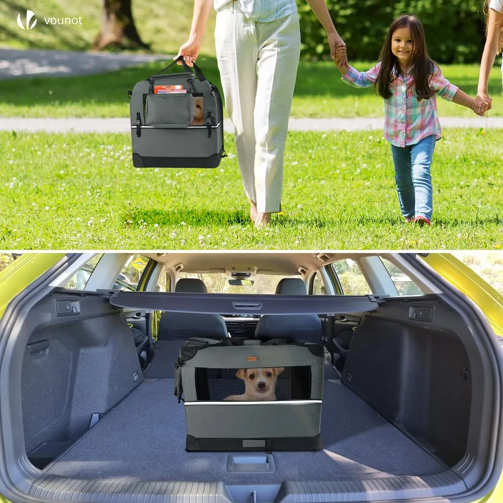 VOUNOT Trasportino per Cani e Gatti, Borsa da Trasporto Pieghevole con Materasso Morbido e Strisce Riflettenti, 50x35x36cm, Grigio - immagine 3