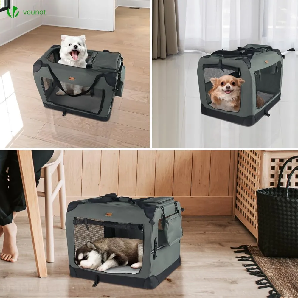 VOUNOT Trasportino per Cani e Gatti, Borsa da Trasporto Pieghevole con Materasso Morbido e Strisce Riflettenti, 50x35x36cm, Grigio - immagine 6