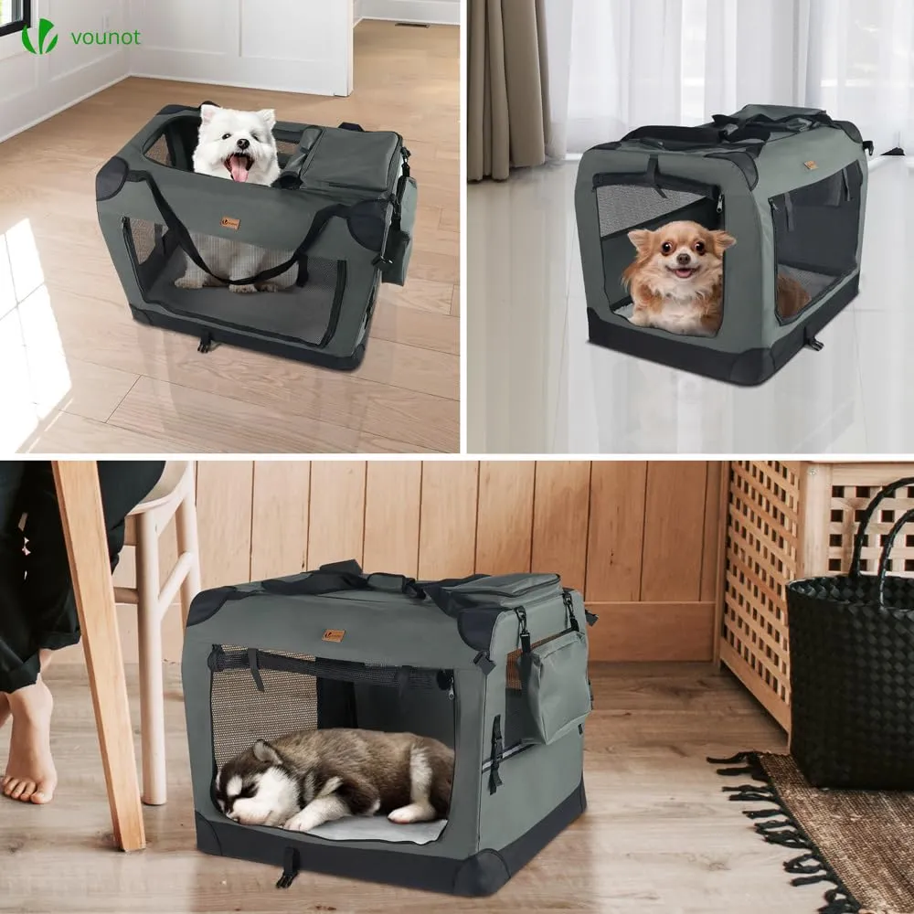 VOUNOT Trasportino per Cani e Gatti Pieghevole, 60x44x44cm, Grigio - immagine 6