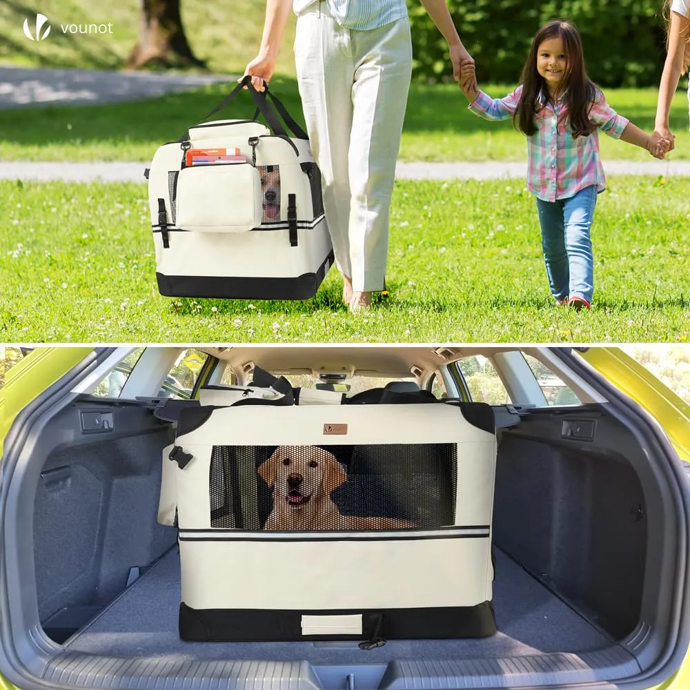 VOUNOT Trasportino per Cani e Gatti, Borsa da Trasporto Pieghevole con Materasso Morbido e Strisce Riflettenti, L 70x52x52cm, Beige - immagine 3