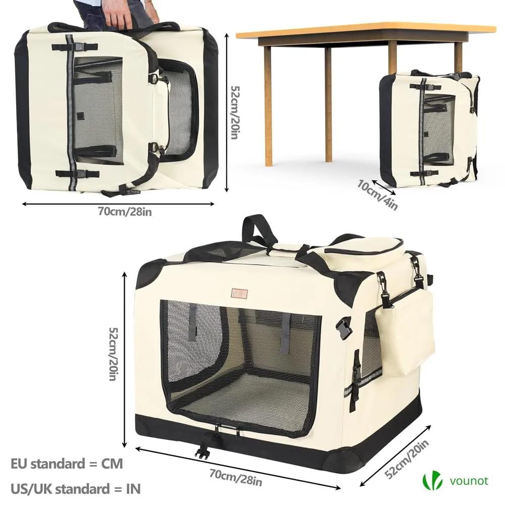 VOUNOT Trasportino per Cani e Gatti, Borsa da Trasporto Pieghevole con Materasso Morbido e Strisce Riflettenti, L 70x52x52cm, Beige - immagine 4