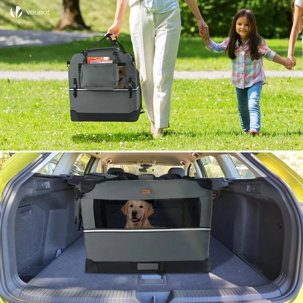 VOUNOT Trasportino per Cani e Gatti, Borsa da Trasporto Pieghevole con Materasso Morbido e Strisce Riflettenti, Grigio, L 70x52x52cm - immagine 3