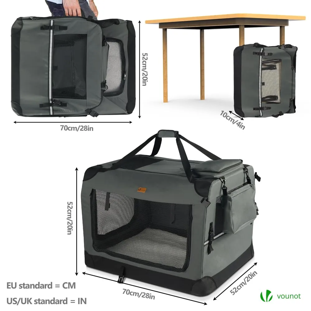 VOUNOT Trasportino per Cani e Gatti, Borsa da Trasporto Pieghevole con Materasso Morbido e Strisce Riflettenti, Grigio, L 70x52x52cm - immagine 4