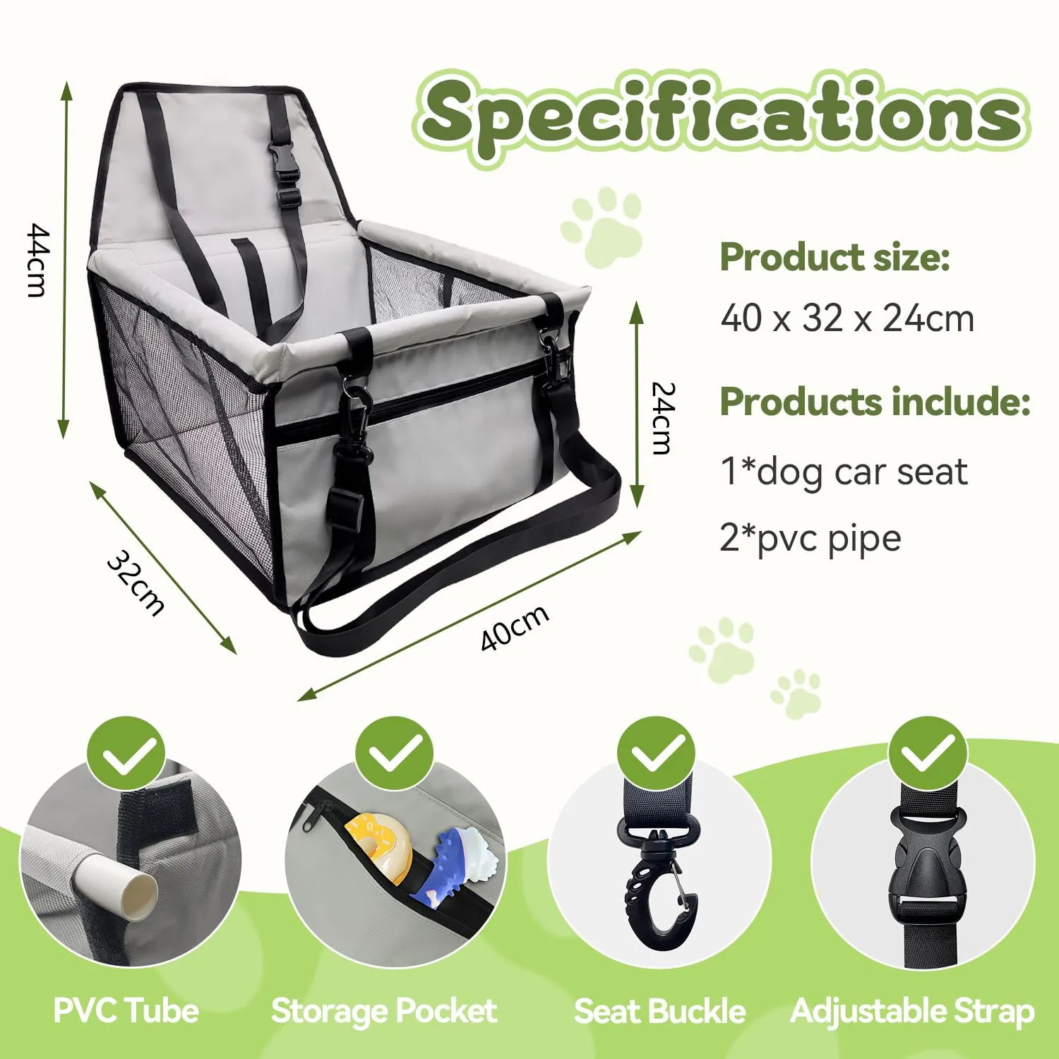 Flagest Seggiolino Auto per Cani di Piccola Taglia fino a 10 kg, Grigio - immagine 6
