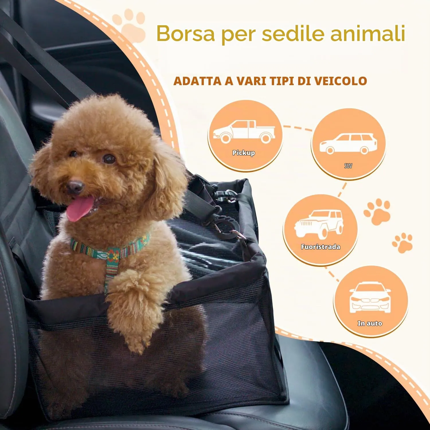 Flagest Seggiolino Auto per Cani di Piccola Taglia fino a 10 kg, Nero - immagine 4