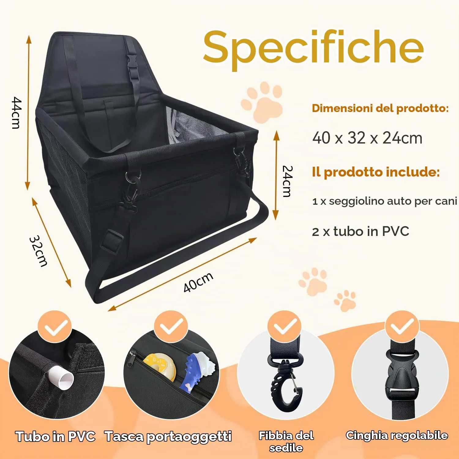 Flagest Seggiolino Auto per Cani di Piccola Taglia fino a 10 kg, Nero - immagine 5