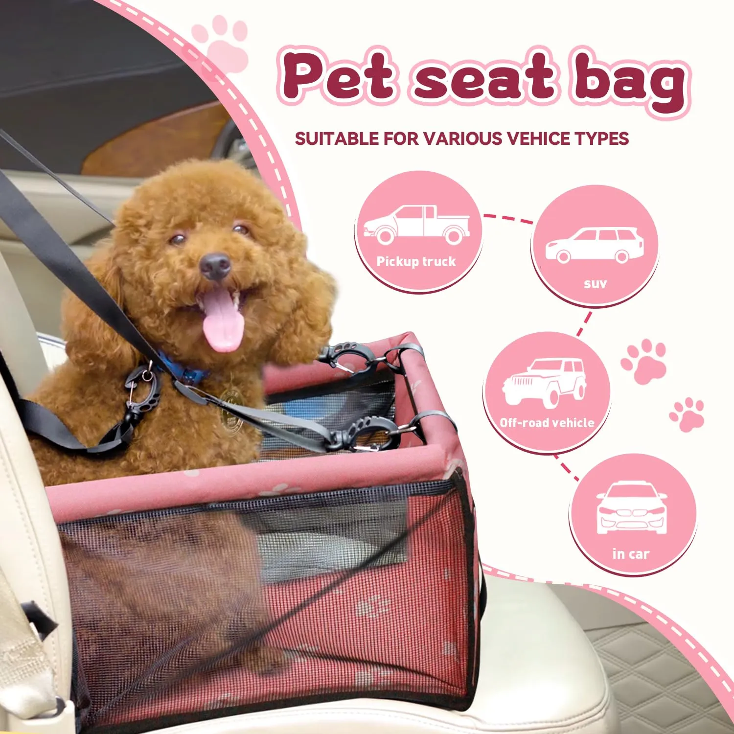 Flagest Seggiolino Auto per Cani di Piccola Taglia fino a 10 kg, Rosa - immagine 2