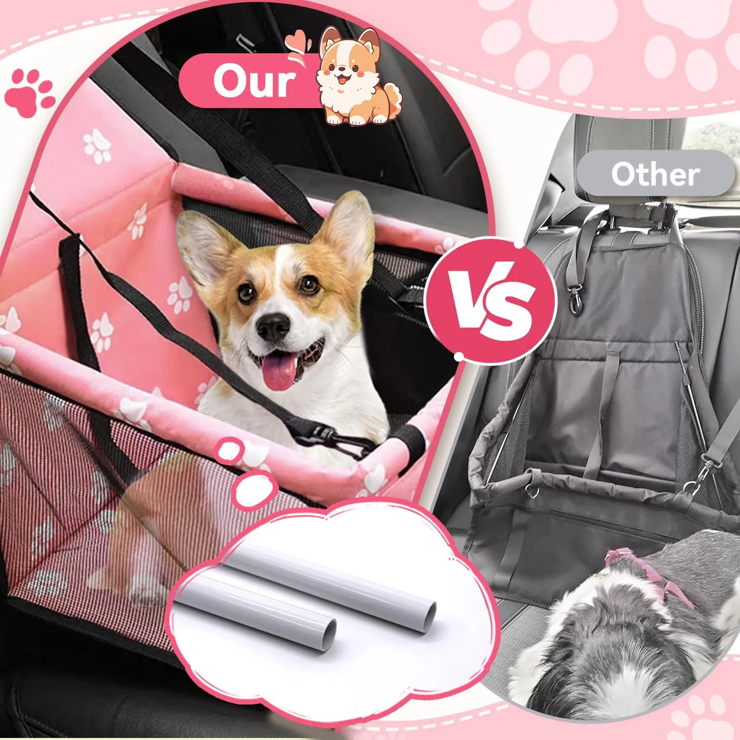 Flagest Seggiolino Auto per Cani di Piccola Taglia fino a 10 kg, Rosa - immagine 3