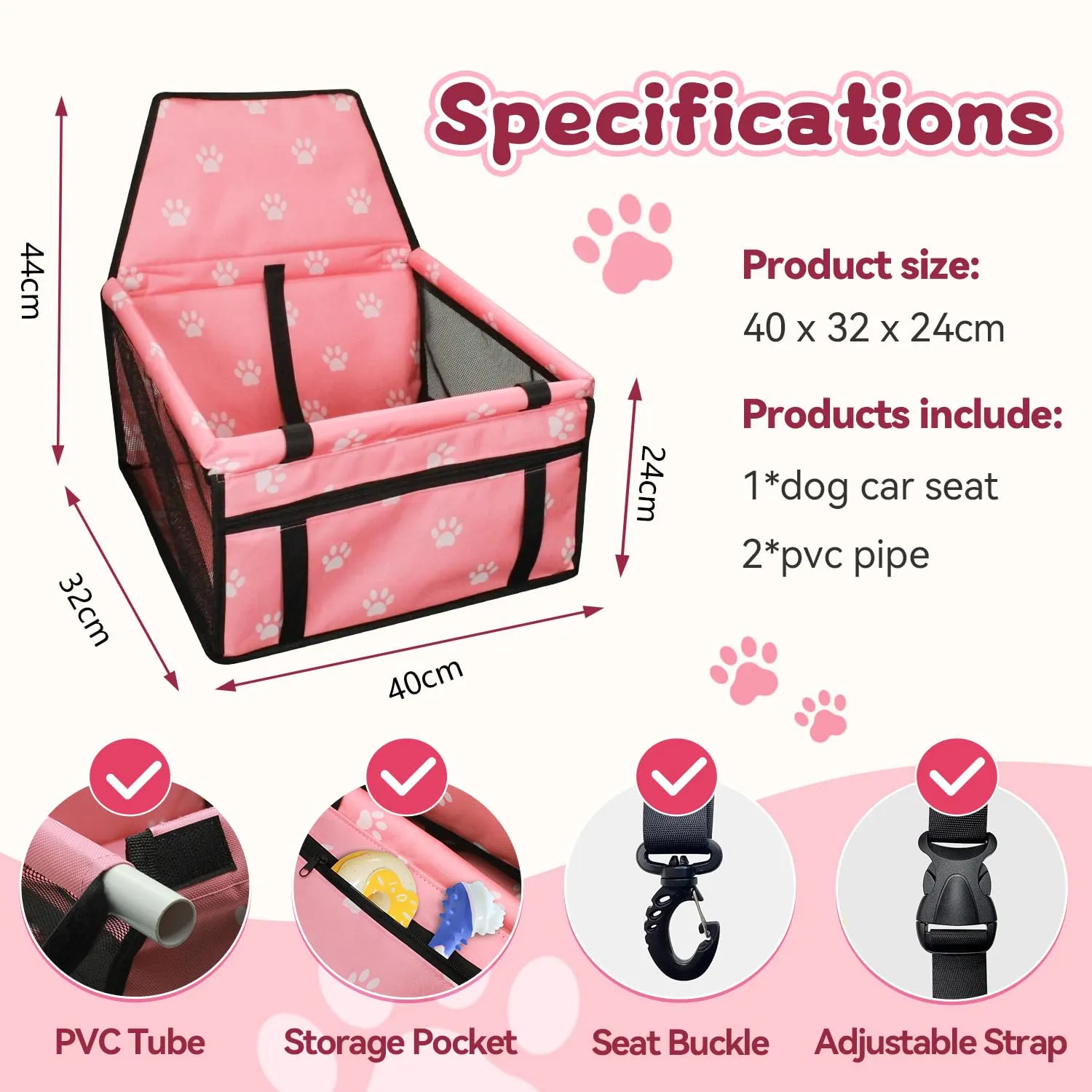 Flagest Seggiolino Auto per Cani di Piccola Taglia fino a 10 kg, Rosa - immagine 6
