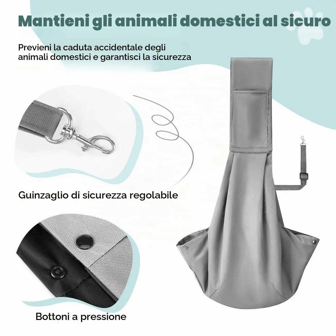 Pawaboo Trasportino Reversibile a Mani Libere per Cani di Piccola Taglia e Gatti, Grigio Chiaro - immagine 4
