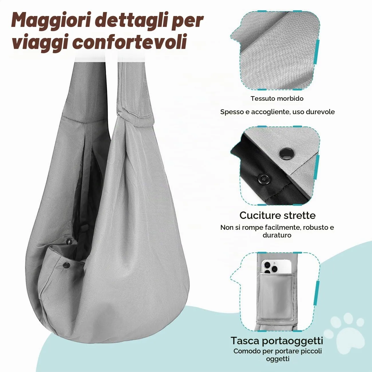 Pawaboo Trasportino Reversibile a Mani Libere per Cani di Piccola Taglia e Gatti, Grigio Chiaro - immagine 6