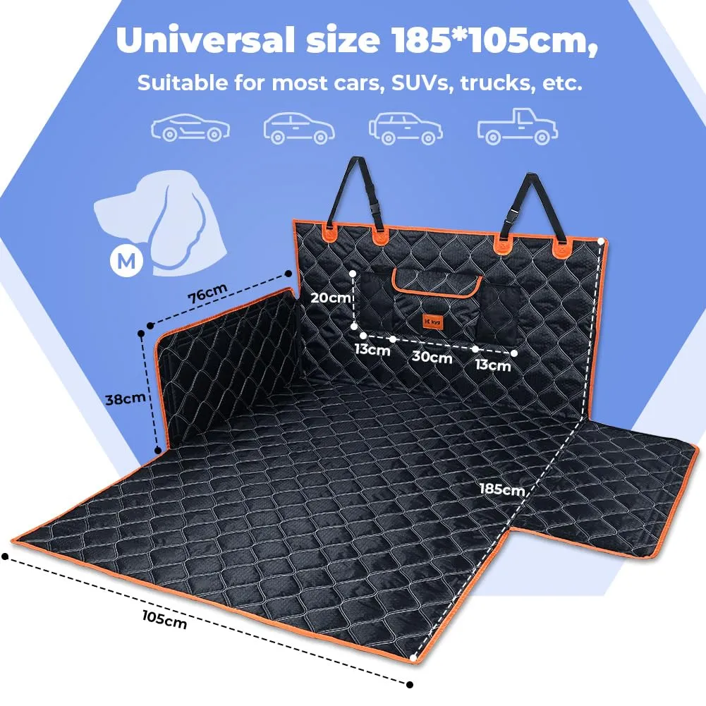 KYG Telo Protezione Bagagliaio Auto per Cani, Impermeabile e Antiscivolo con Protezione Laterale e Paraurti, 185x105cm, Nero + Arancione - immagine 2