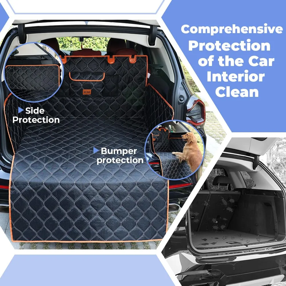 KYG Telo Protezione Bagagliaio Auto per Cani, Impermeabile e Antiscivolo con Protezione Laterale e Paraurti, 185x105cm, Nero + Arancione - immagine 3