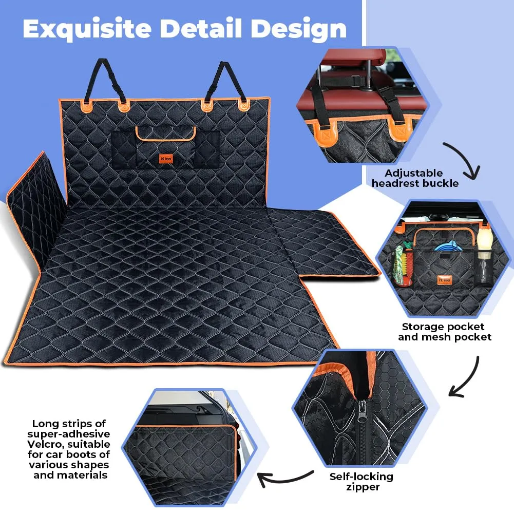 KYG Telo Protezione Bagagliaio Auto per Cani, Impermeabile e Antiscivolo con Protezione Laterale e Paraurti, 185x105cm, Nero + Arancione - immagine 5