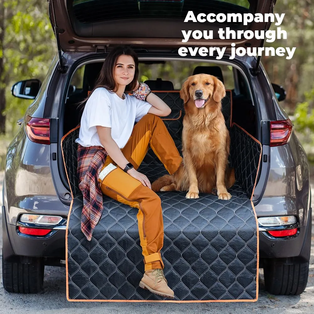 KYG Telo Protezione Bagagliaio Auto per Cani, Impermeabile e Antiscivolo con Protezione Laterale e Paraurti, 185x105cm, Nero + Arancione - immagine 8
