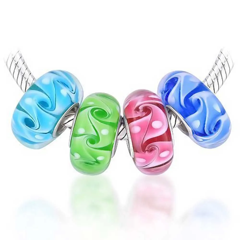 Bling Jewelry Vetro Di Murano Multi Colore Mix Bundle Set di 4 Distanziatore Perlina .925 Sterling Silver Adatto Bracciale Europeo - immagine 2