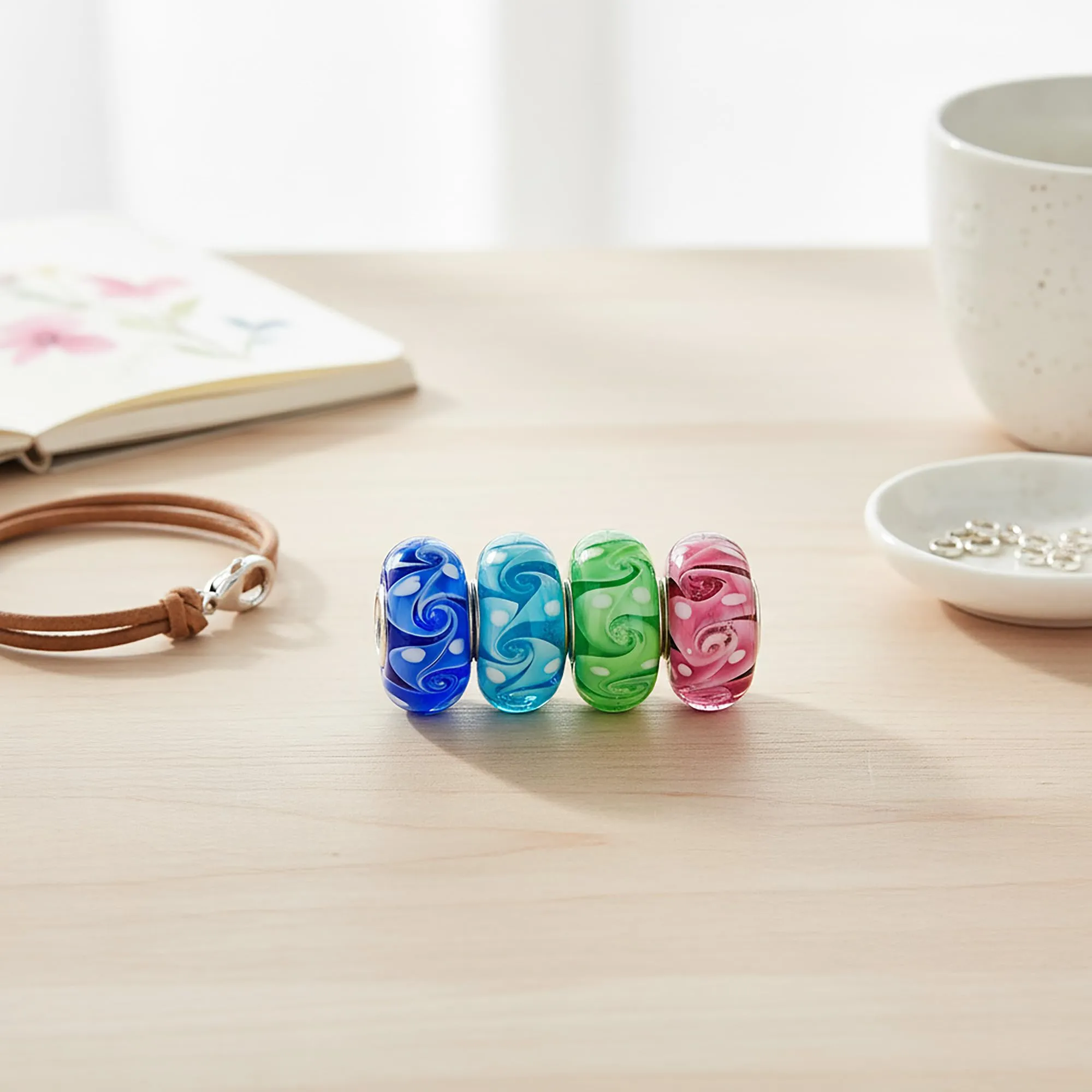Bling Jewelry Vetro Di Murano Multi Colore Mix Bundle Set di 4 Distanziatore Perlina .925 Sterling Silver Adatto Bracciale Europeo - immagine 3