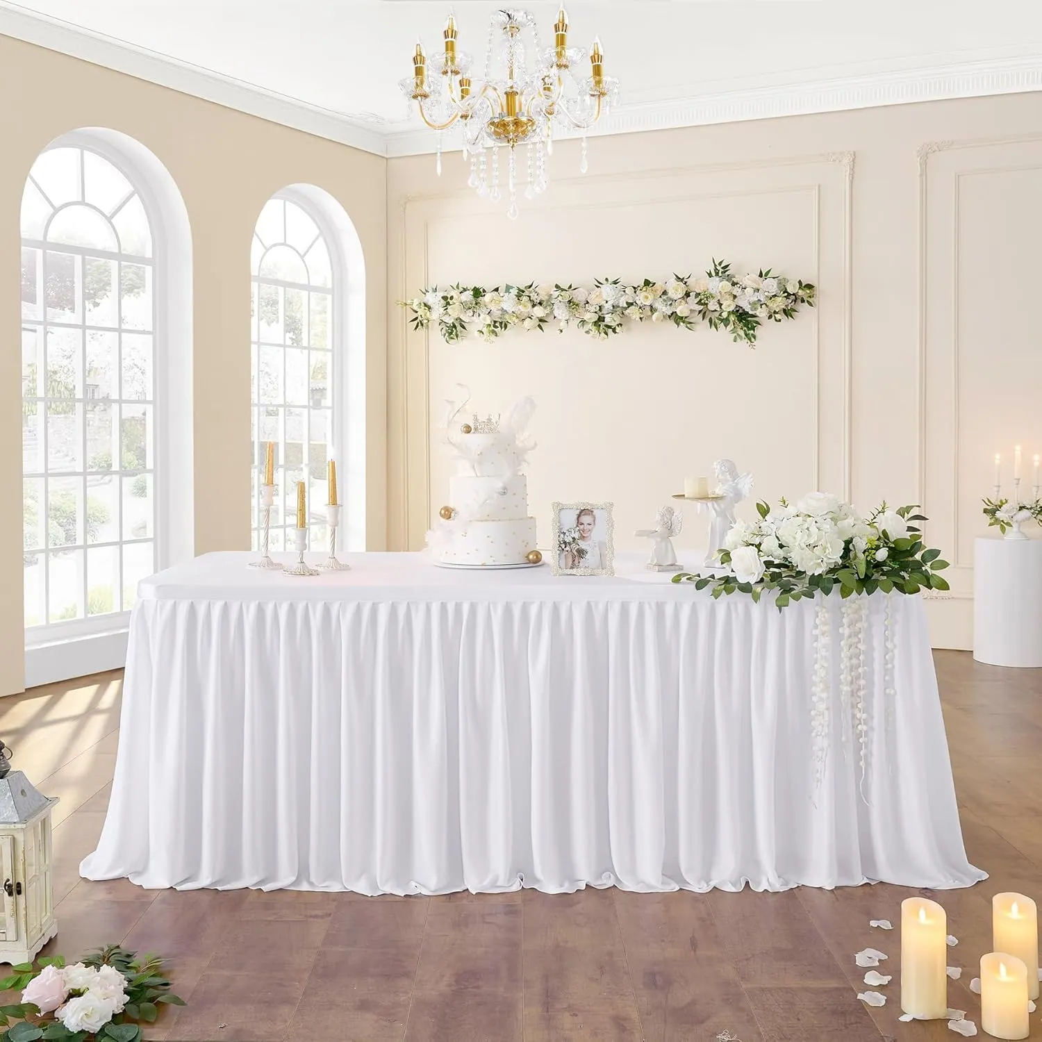 NSSONBEN Gonna da Tavolo in Tulle Bianco, 183cm x 77cm - immagine 1