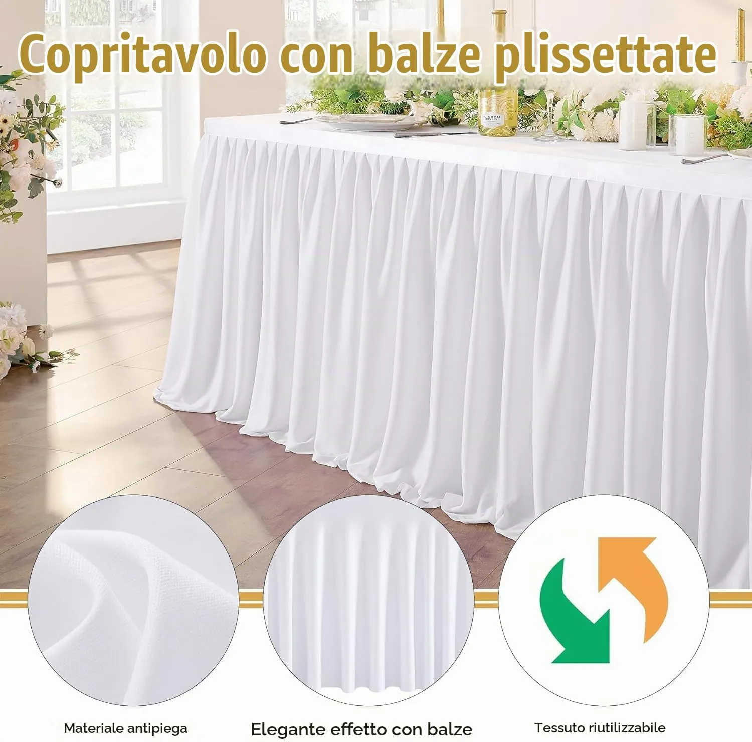 NSSONBEN Gonna da Tavolo in Tulle Bianco, 183cm x 77cm - immagine 4