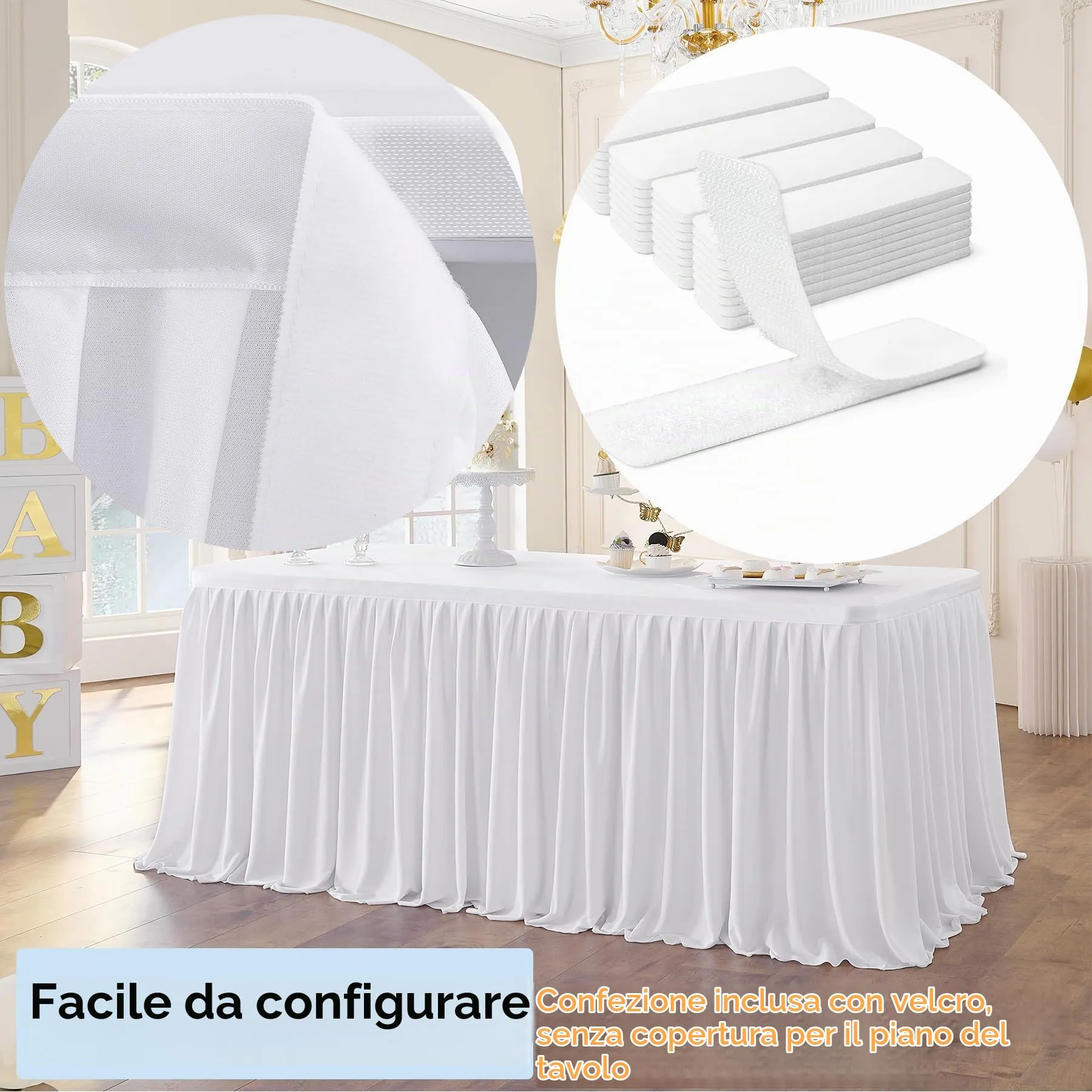 NSSONBEN Gonna da Tavolo in Tulle Bianco, 183cm x 77cm - immagine 5