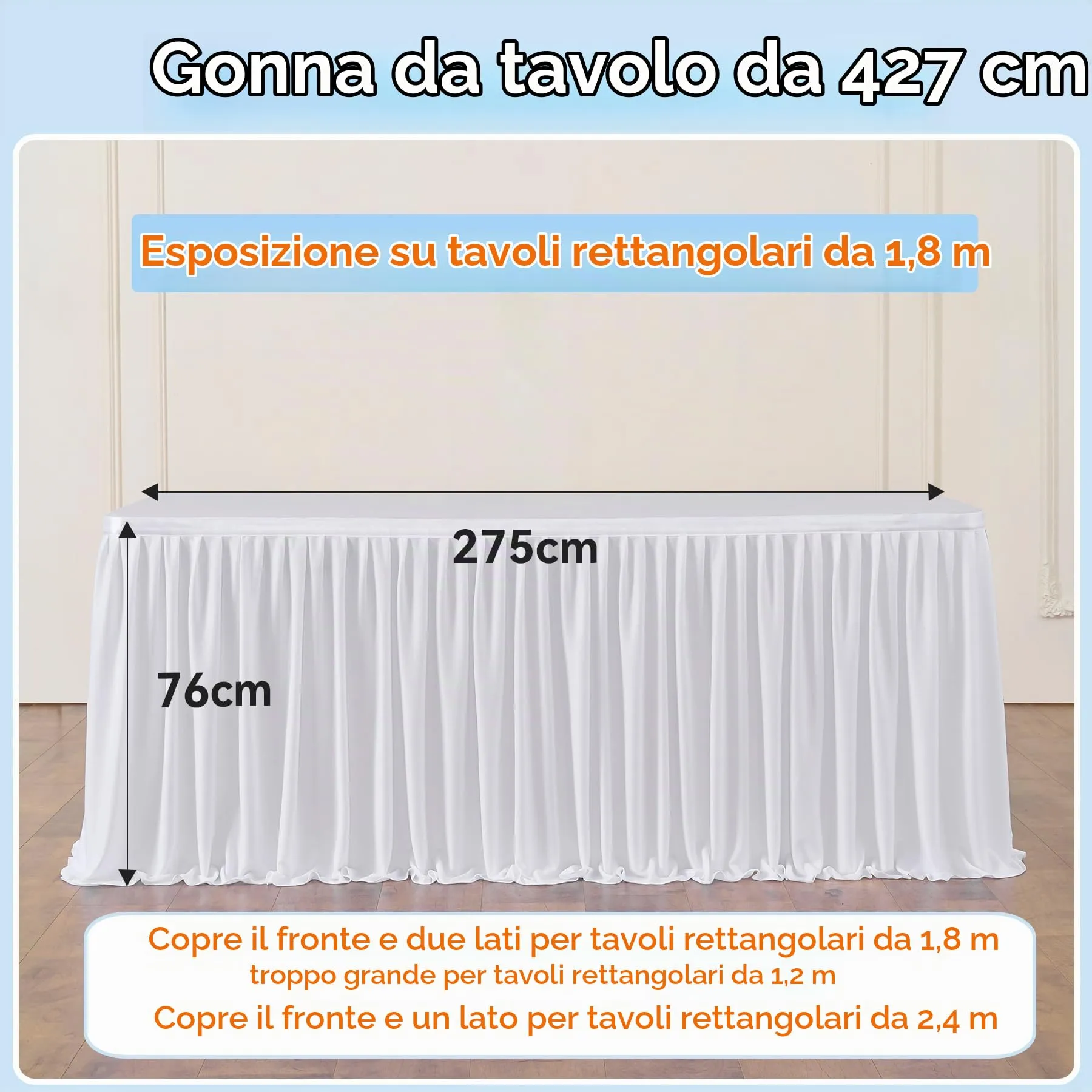 NSSONBEN Gonna da Tavolo in Tulle Bianco L427cm x H77cm - immagine 2