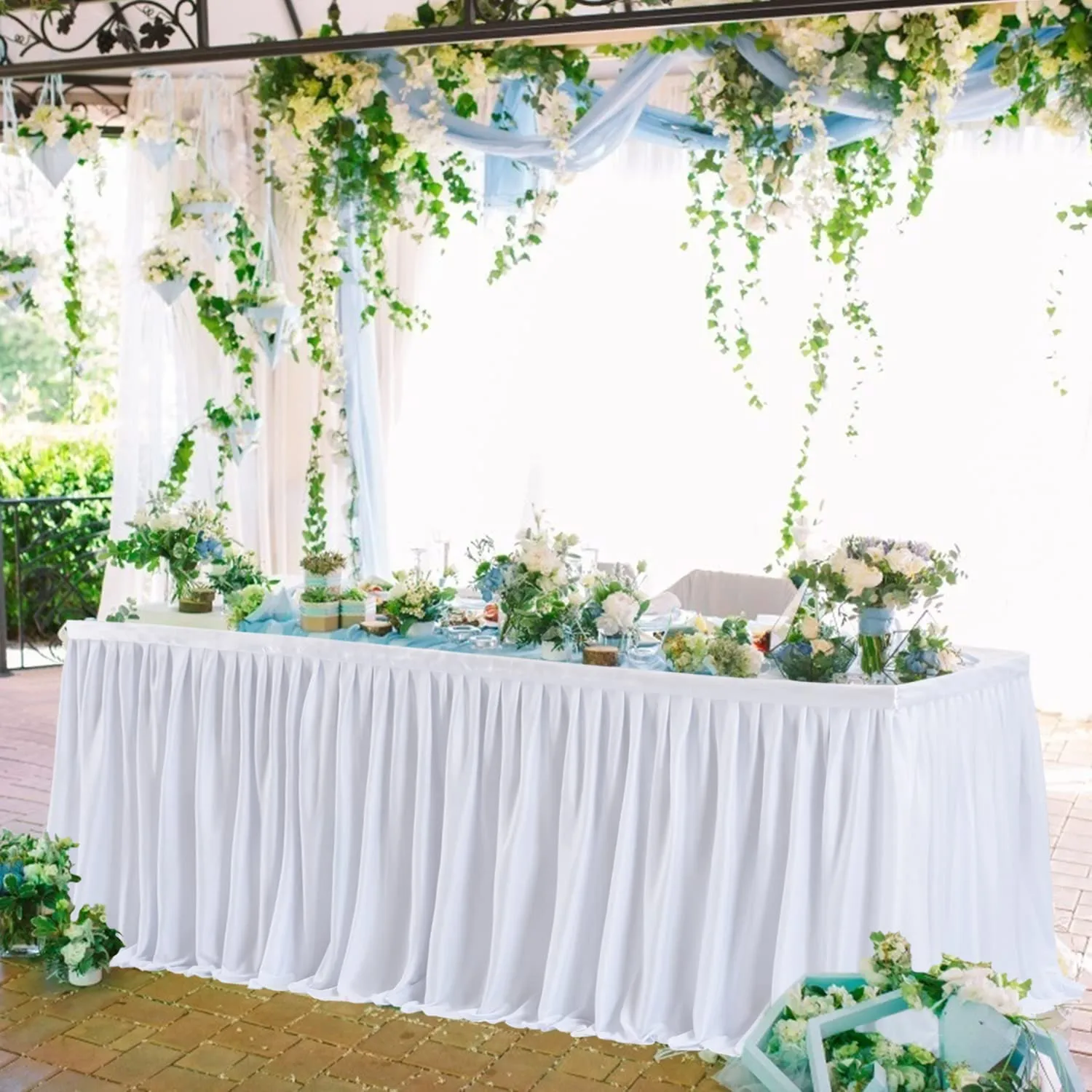 NSSONBEN Gonna da Tavolo in Tulle Bianco L427cm x H77cm - immagine 3