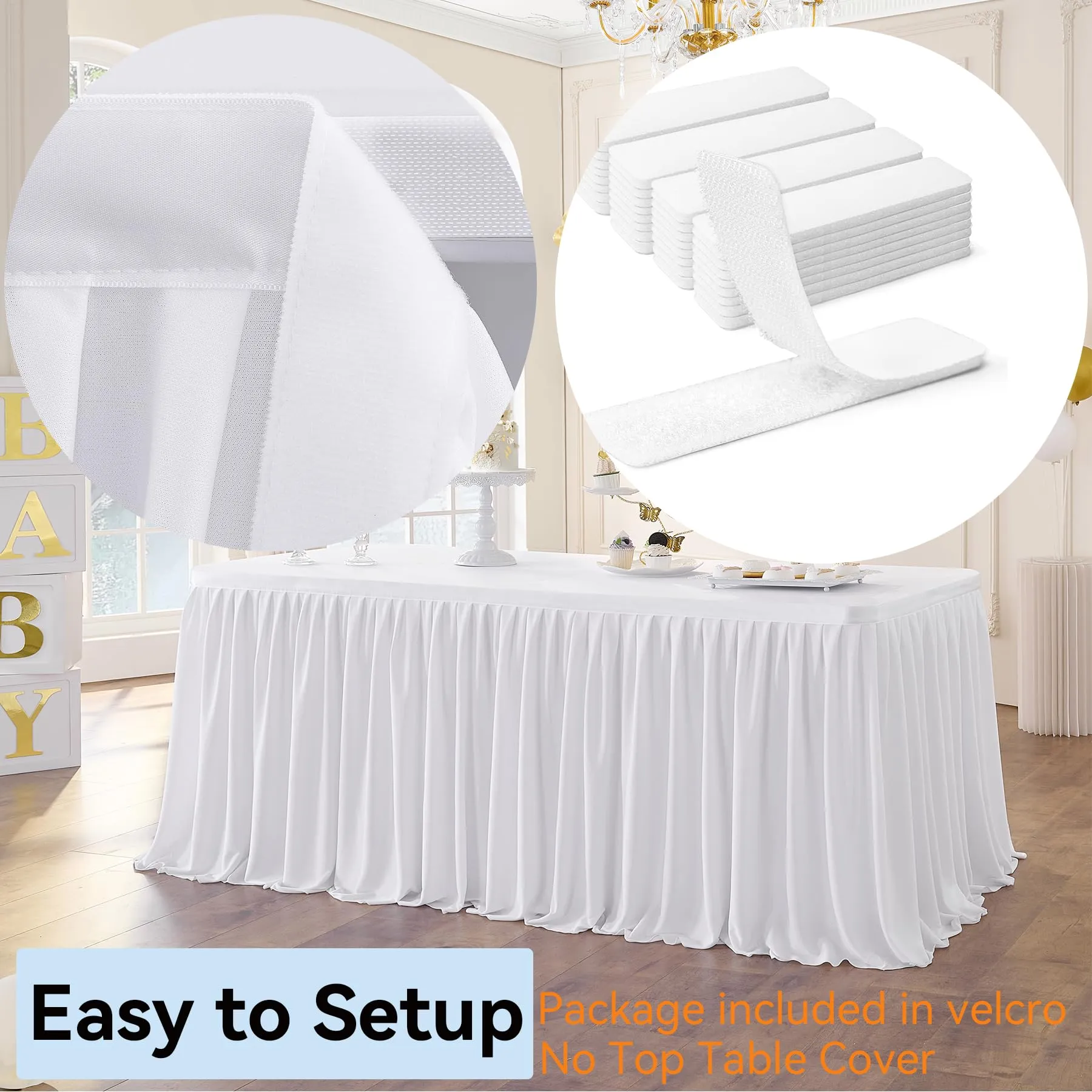 NSSONBEN Gonna da Tavolo in Tulle Bianco L427cm x H77cm - immagine 6