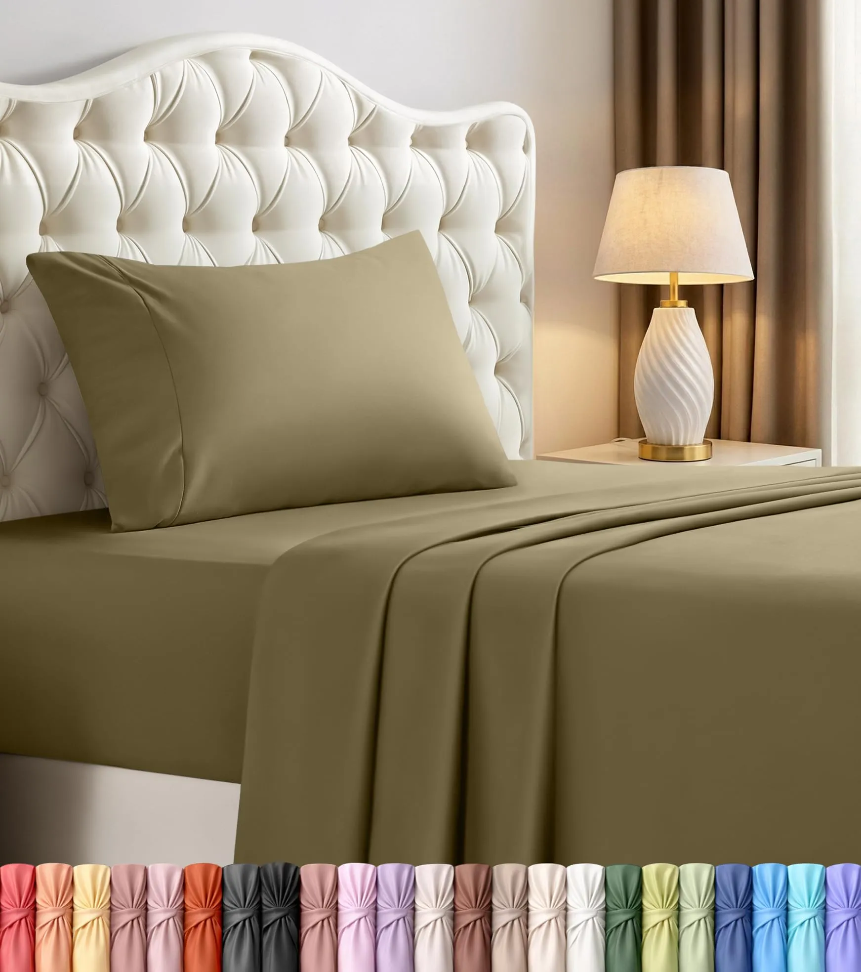 Utopia Bedding Set di lenzuola in microfibra spazzolata, Matrimoniale, Olivo - immagine 1