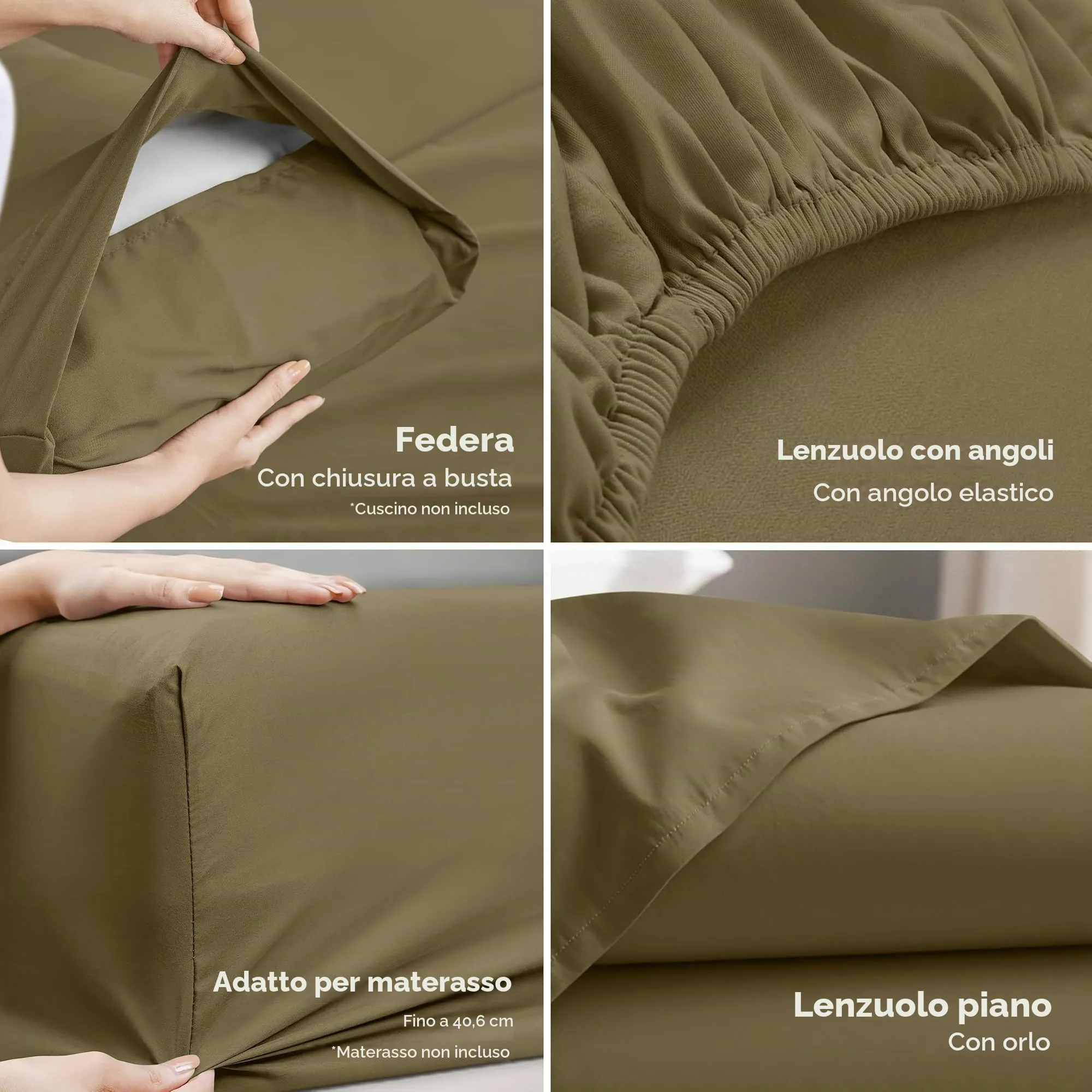 Utopia Bedding Set di lenzuola in microfibra spazzolata, Matrimoniale, Olivo - immagine 3