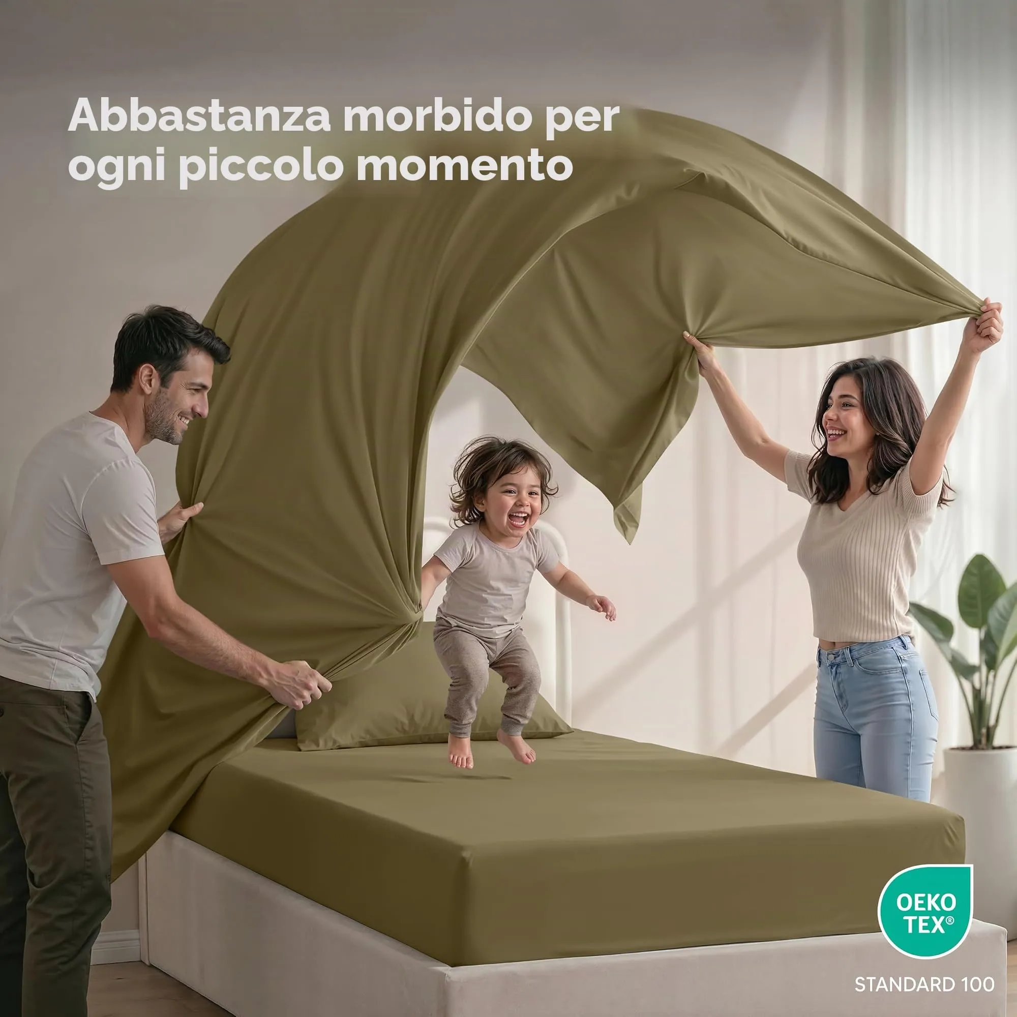 Utopia Bedding Set di lenzuola in microfibra spazzolata, Matrimoniale, Olivo - immagine 5