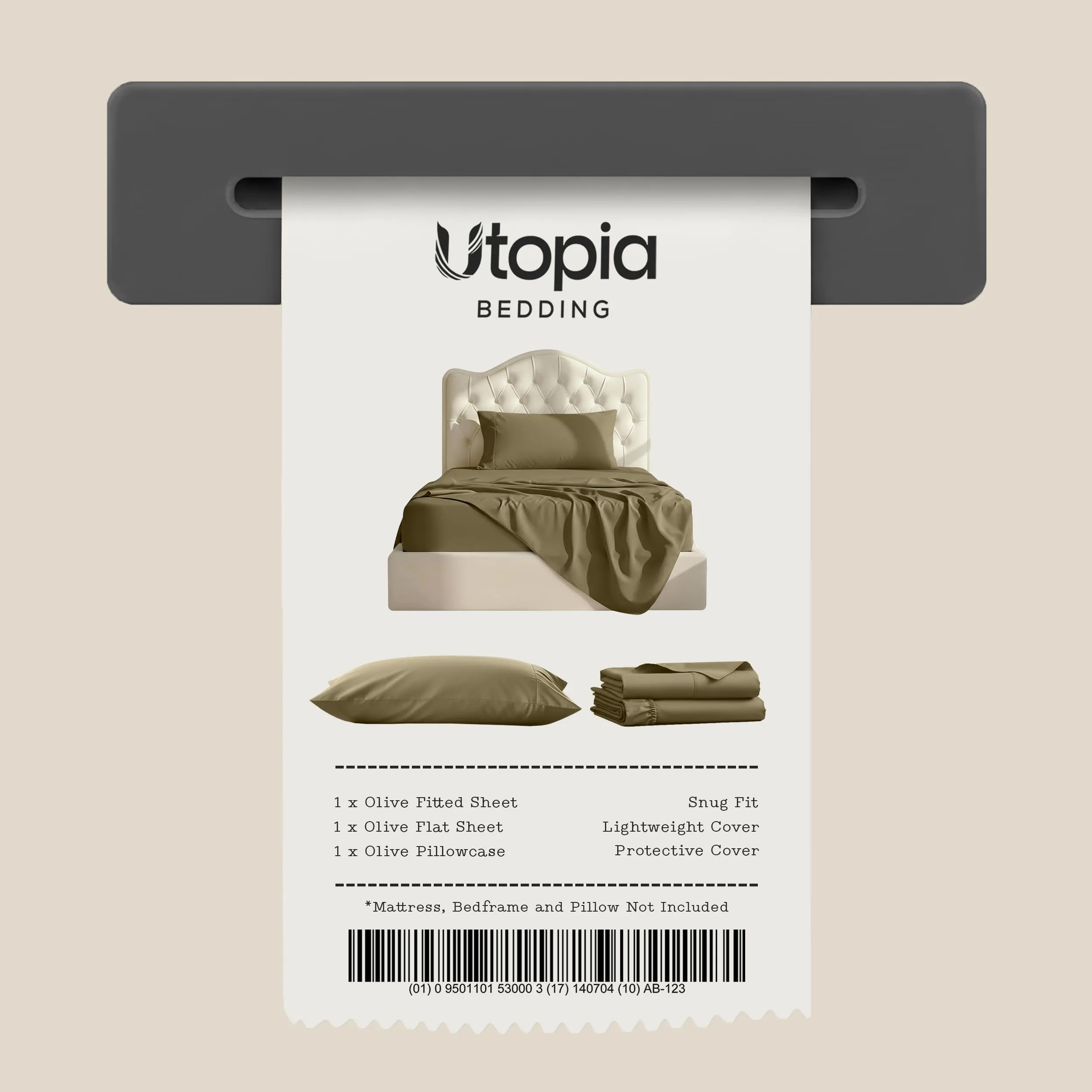 Utopia Bedding Set di lenzuola in microfibra spazzolata, Matrimoniale, Olivo - immagine 7