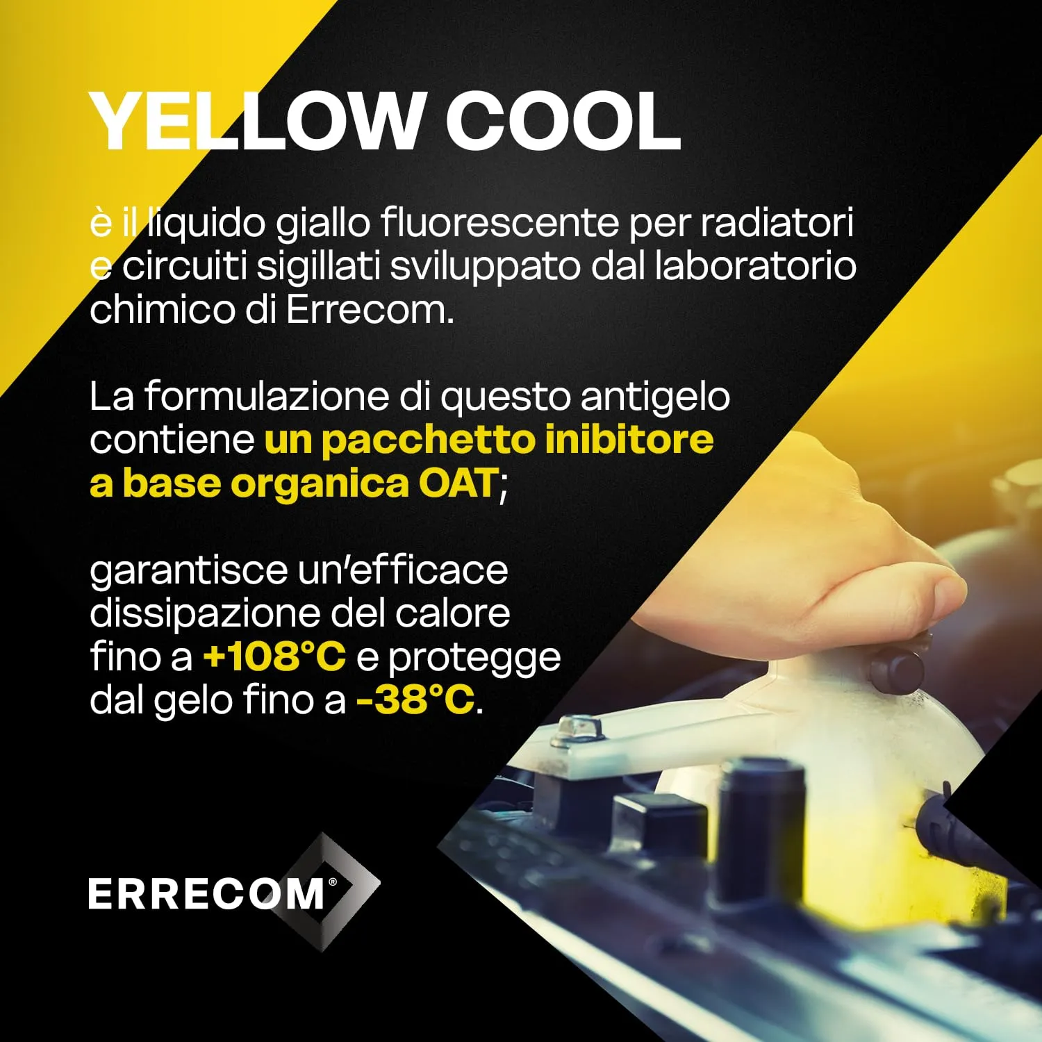 ERRECOM Yellow Cool Liquido Radiatore Giallo Fluorescente Concentrato Antigelo G12 OAT, 1 Litro - immagine 4